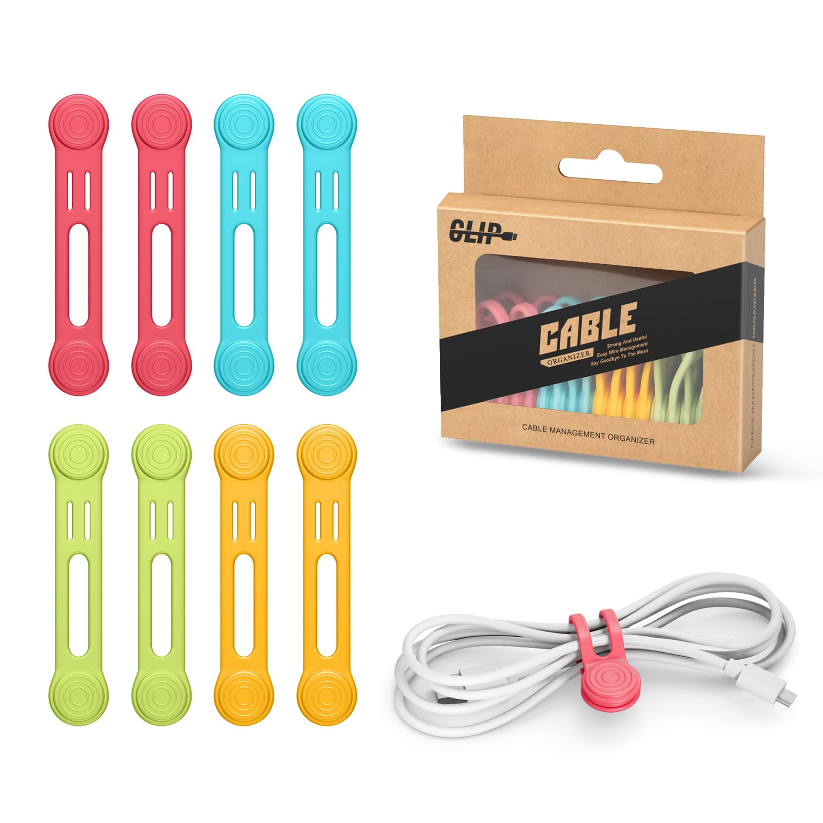 Kanemc Magnetic Cable Ties, 8 Pcs Reusable Cable Ties Cord Organiser, Magnetic Cable Tidy Clips Silicone Cable Straps for Organizing and Bundling Wire, Charging Cords, Earphone (Red/Blue/Yellow/Green)
