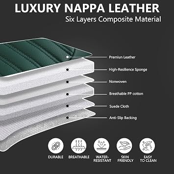 5 Seats Leather Car Seat Covers for Ford Bronco Sport 2021-2025 2026,Luxury Waterproof Breathable Nappa Leather Car Seat Protector,Airbag Compatible Seat Cover Cushion(Green,Full Set)