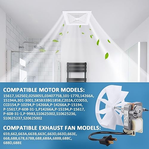 Miniatura 4 de S97012038 - Kit de motores eléctricos de repuesto para ventilador de escape de baño Broan 659 662 663 668 678 688 50CFM 97012038 Motor de ventilador