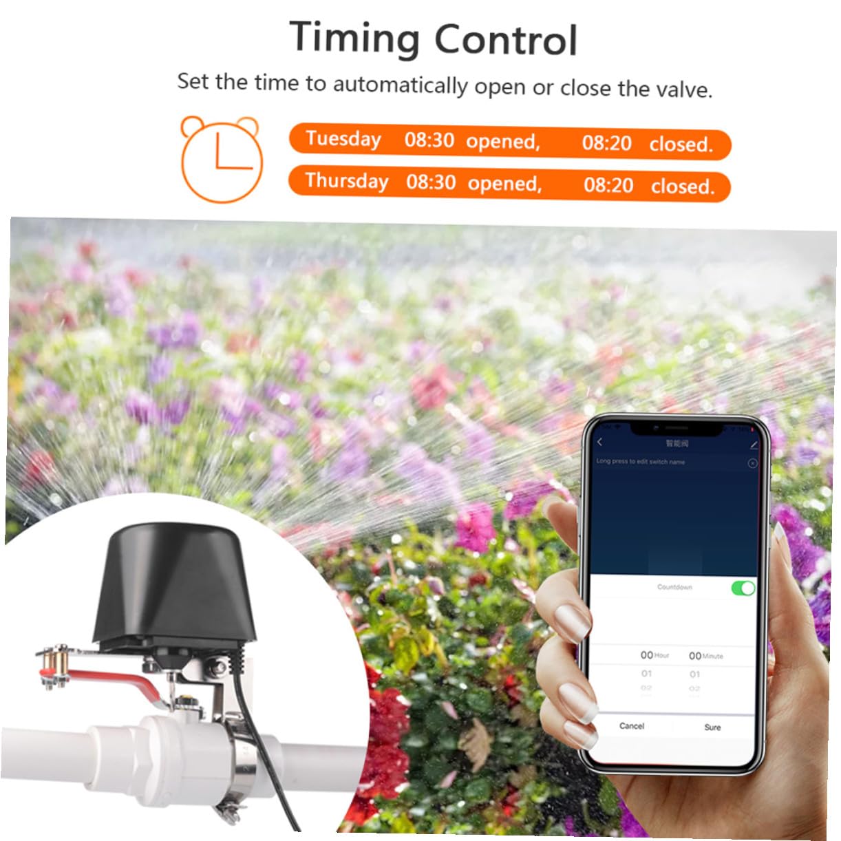 ibasenice Valvola Intelligente per Irrigazione con Controllo Vocale e Temporizzatore, in Plastica e Metallo, per Irrigazione e Irrigatori, Versione Ac220 con Controllo del Suono