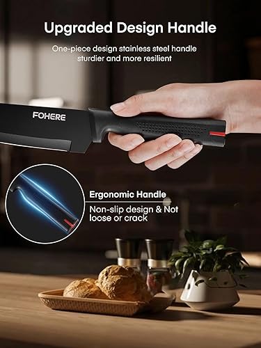 Miniatura 3 de FOHERE Juego de cuchillos de 13 piezas con bloque de acero inoxidable para cocina con afilador integrado, juego de bloques de cuchillos de cocina