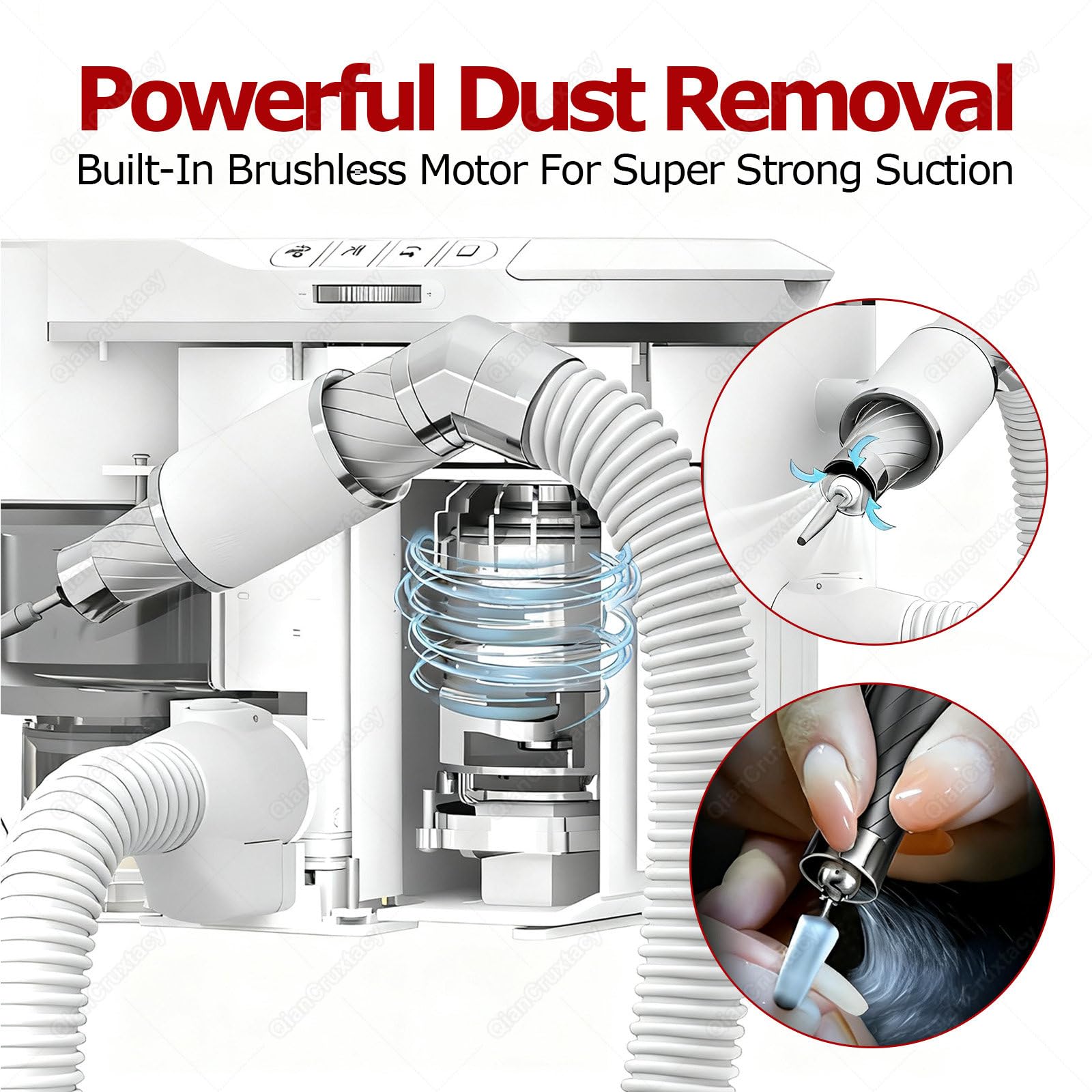 Aspiratore di Polvere per Unghie 2-in-1,Trapano per Unghie con Aspiratore Integrato,30000 Giri/Min,Direzione di Fresatura Regolabile,Collettore Lavabile,for Manicure E Pedicure