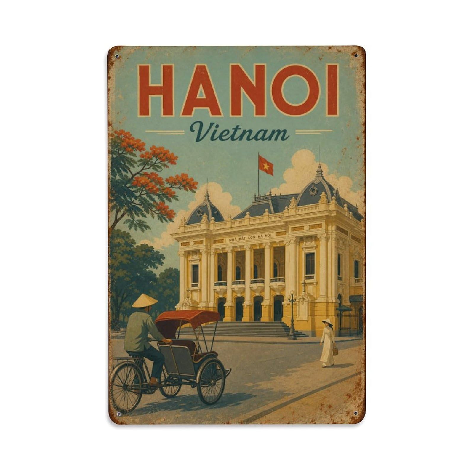 Classic Hanoi Vietnam City Colonial Theatre Travel Metal Tin Sign