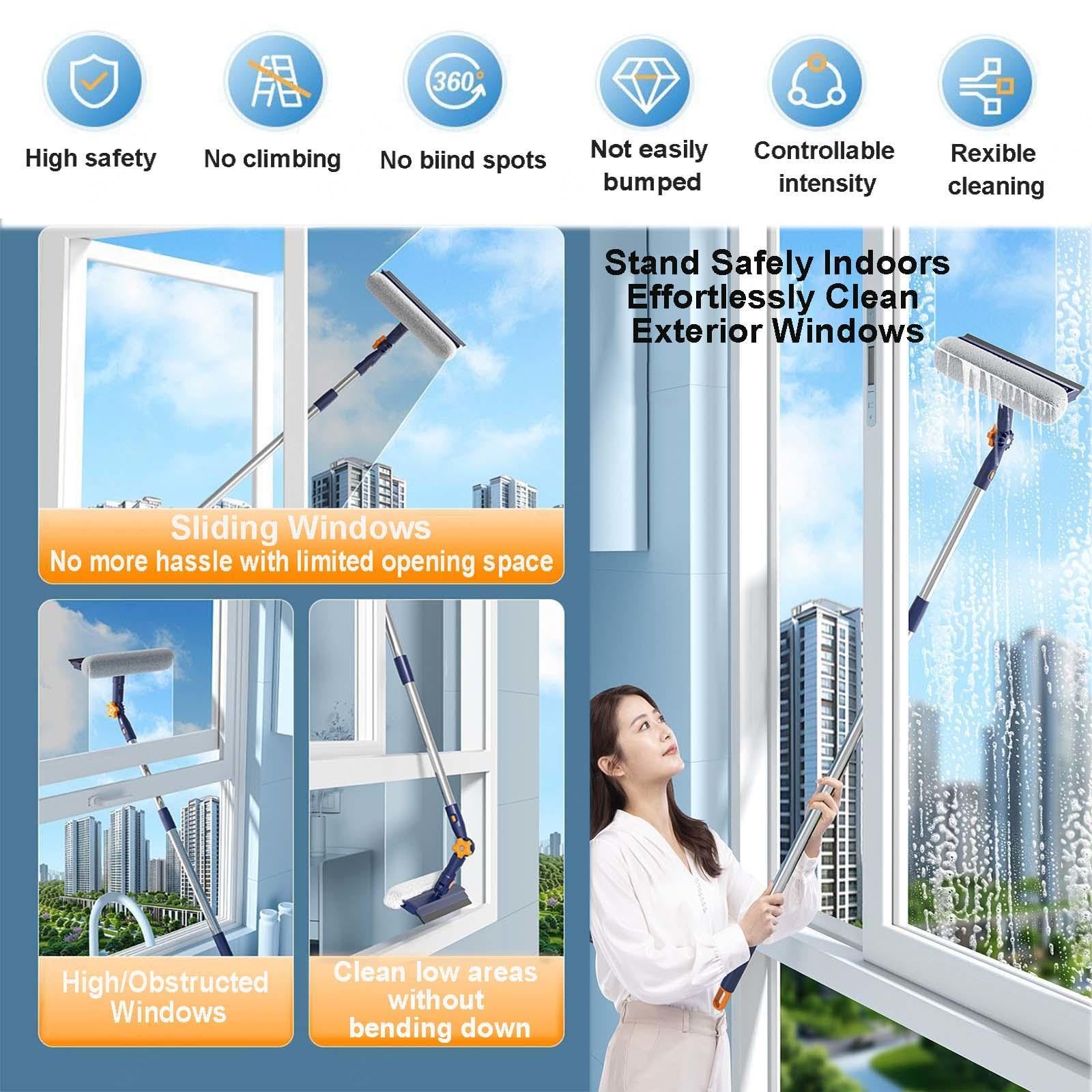 Teleskop Fensterwischer mit Drehbarem Kopf Fensterreinigungsset mit Verstellbarer Verlängerungsstange Geeignet für Glas, Autoscheiben usw,white-120cm（47.24in）