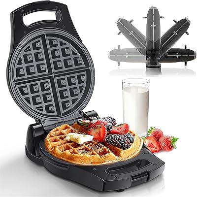 Belgian Waffle Maker, 8 Inch Flip Waffle Irons with Non-Stick Surfaces, 900W Waffle Makers with Temperature Control, 4 Slice, Black, ETL Certificated, Aigostar