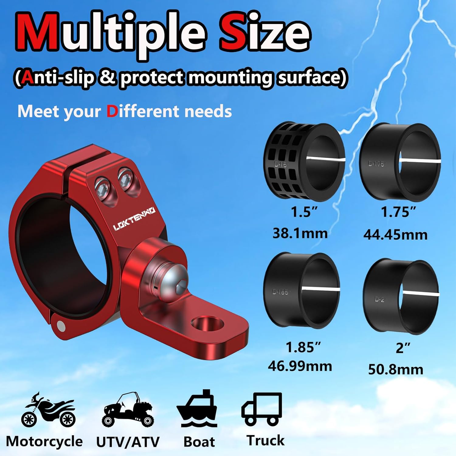 2 PCS Solid Heavy Whip Light Mount 360°Adjustable Light Bar Mounting Bracket, Aluminum Alloy Roll Bar Whip Flag Mounts for UTV Fit 1.5''/1.75''/1.85''/2''/2.1'' Roll Cage