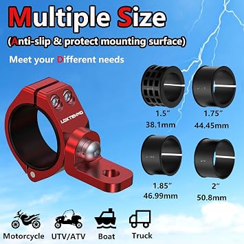 LOKTENWO 2 PCS Solid Heavy Whip Light Mount, Light Bar Mounting Bracket | 360Adjustable Aluminum Alloy Roll Bar Whip Flag Mounts for UTV Fit 1.5''/1.75''/1.85''/2''/2.1'' Roll Cage