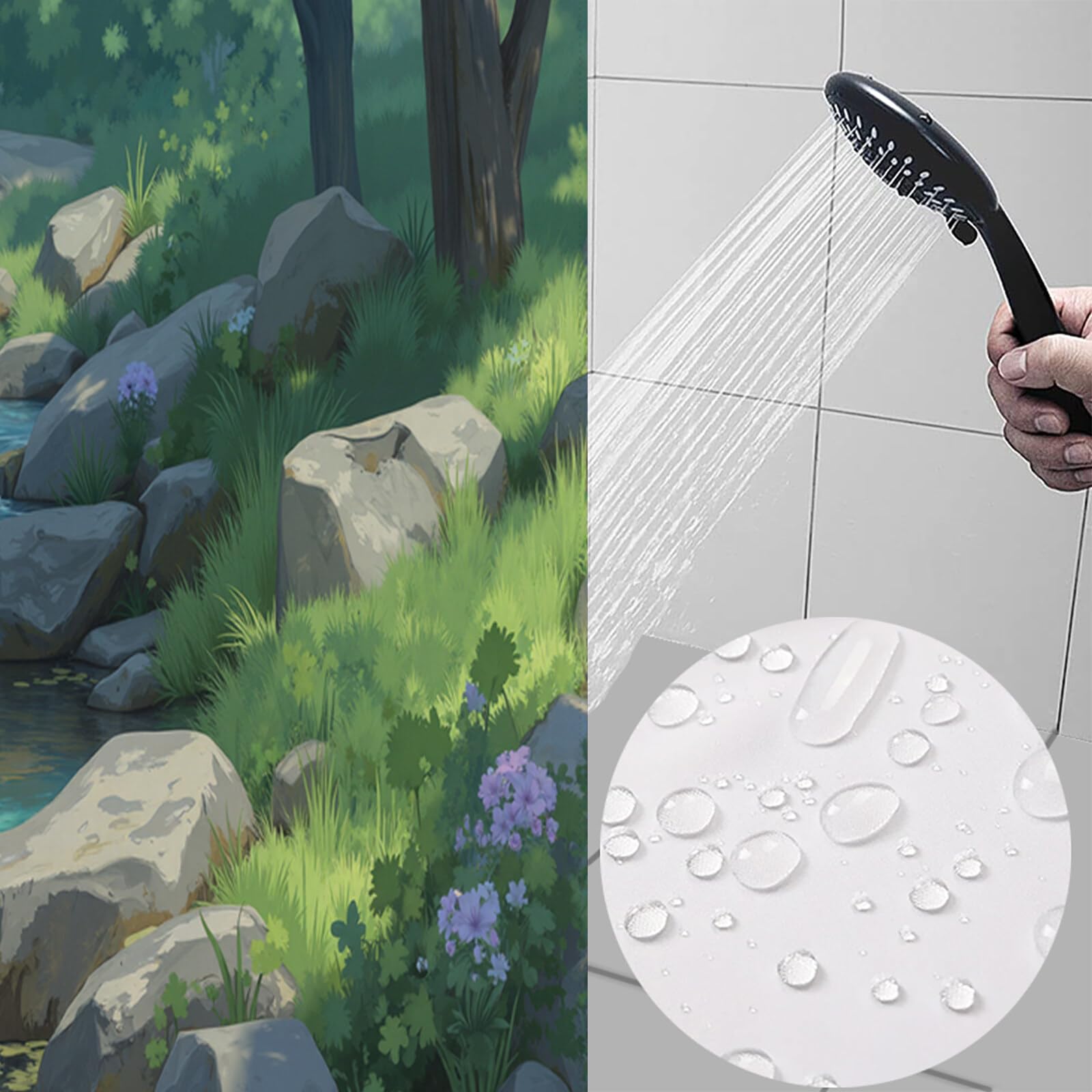 Rideau Douche,Rideau Baignoire Lavable en Machine Rideaux Douche Tissus Lavable Rideau De Baignoire Lavable pour Salle De Bain Domicile Baignoire Famille,Ruisseau Rocheux,