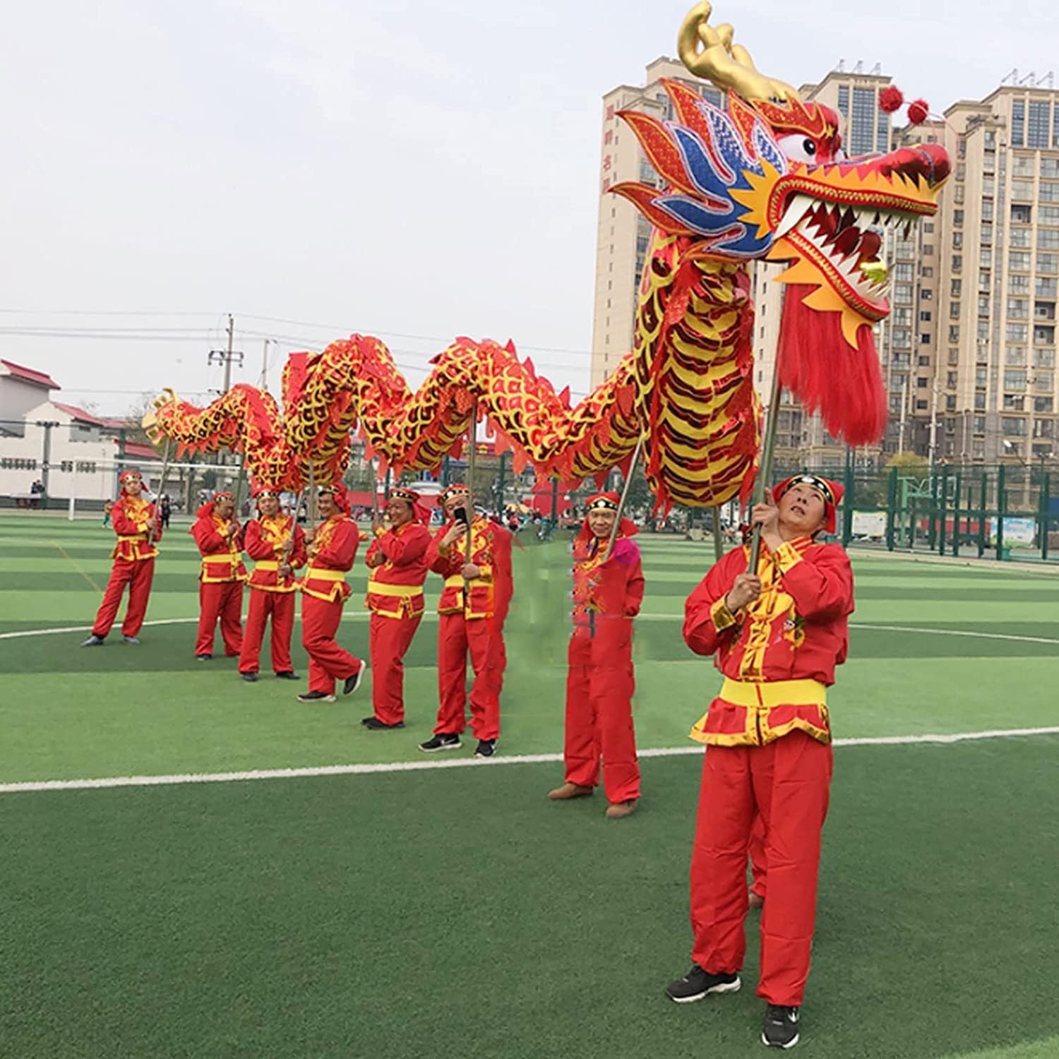 Drago Cinese per Feste 18m/59ft Danza del Leone Drago 3D E Puntelli Dragon Dance Folk Lion Testa Spettacolo Tradizionale Feste Cinesi in Italia