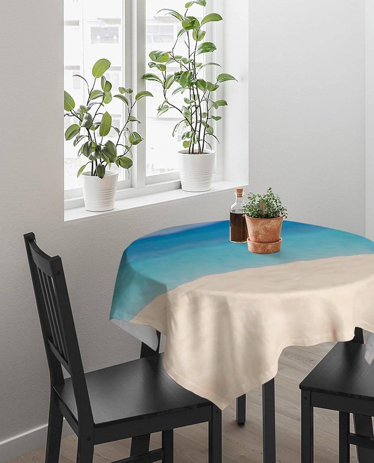 Chucoco Blue Ocean Beach Sand Table Cloth Seaside Blue Sky Spillproof Tabletop Cloth for Kitchen Dining Tables,Picnic,Indoor Outdoor Party Decor 54W x 108L