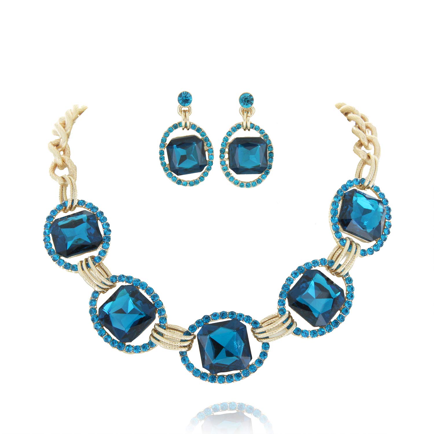 Austrian Crystal Women's Chunky Choker Collar Chain Necklace and Earrings Jewelry Set