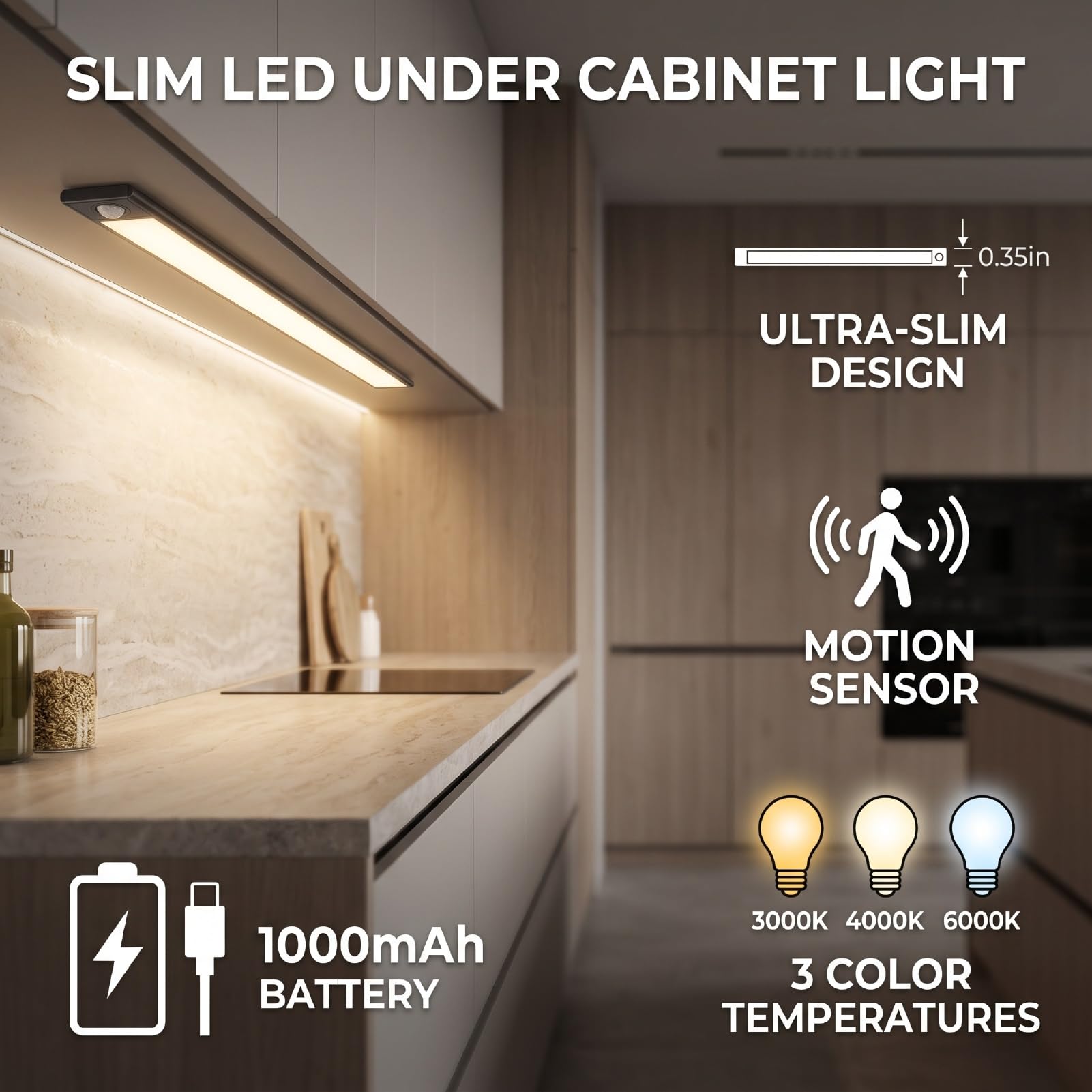 AMONIDA Lumière Sous Armoire Mince Détecteur de Mouvement 3 Couleurs