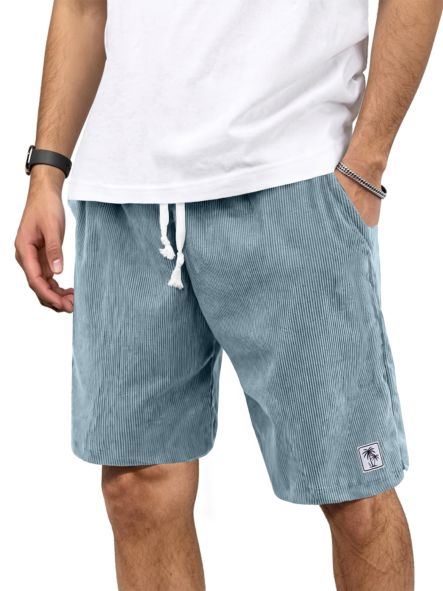 PLEPAN Mens Corduroy Shorts 7'' Casual Summer Beach Lounge Shorts | Premium Corduroy Fabric, Adjustable Elastic Waistband, Functional Pockets And Side Slits, Versatile Styling