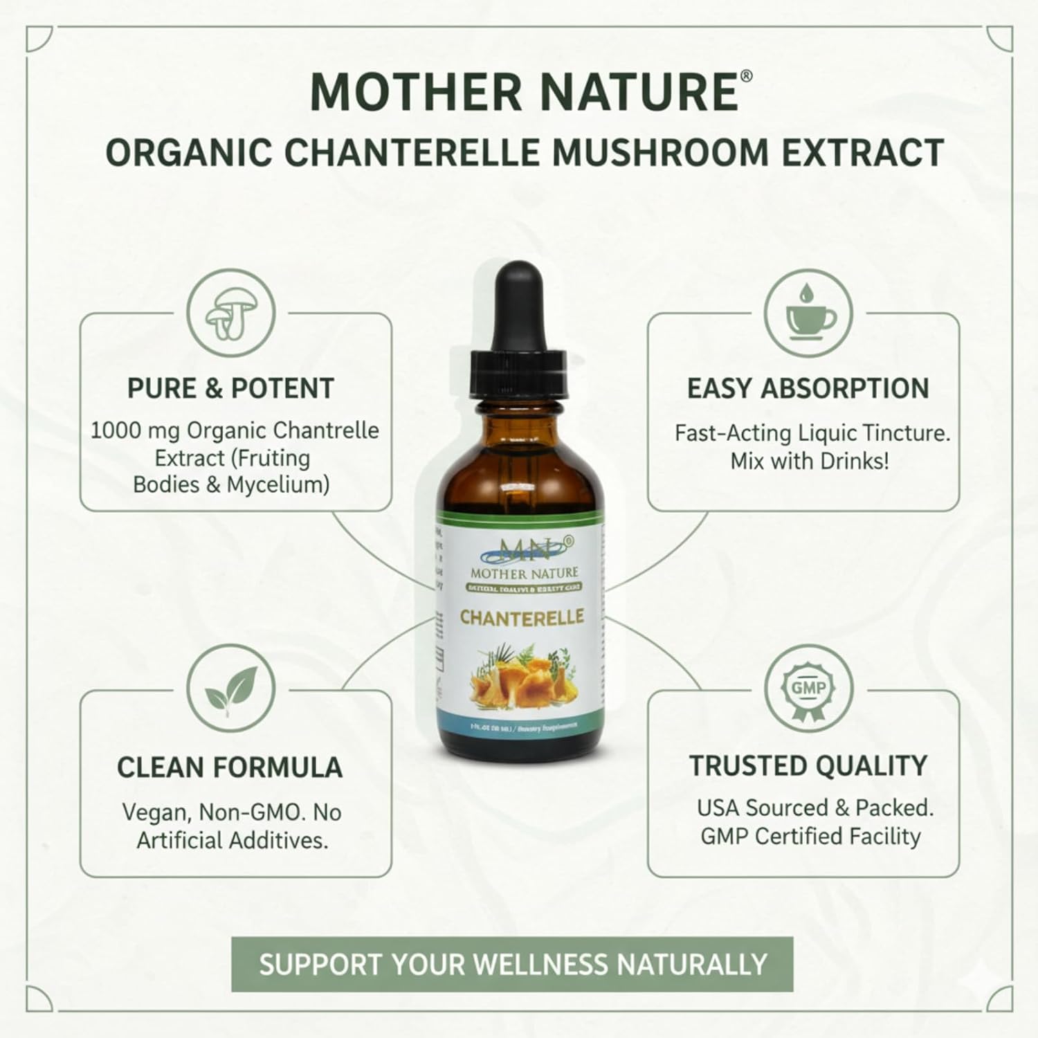 Mother Nature Organic Chanterelle (Cantharellus cibarius) Mushroom Liquid Extract - 1000mg - 2 oz - Made in USA - Image 4