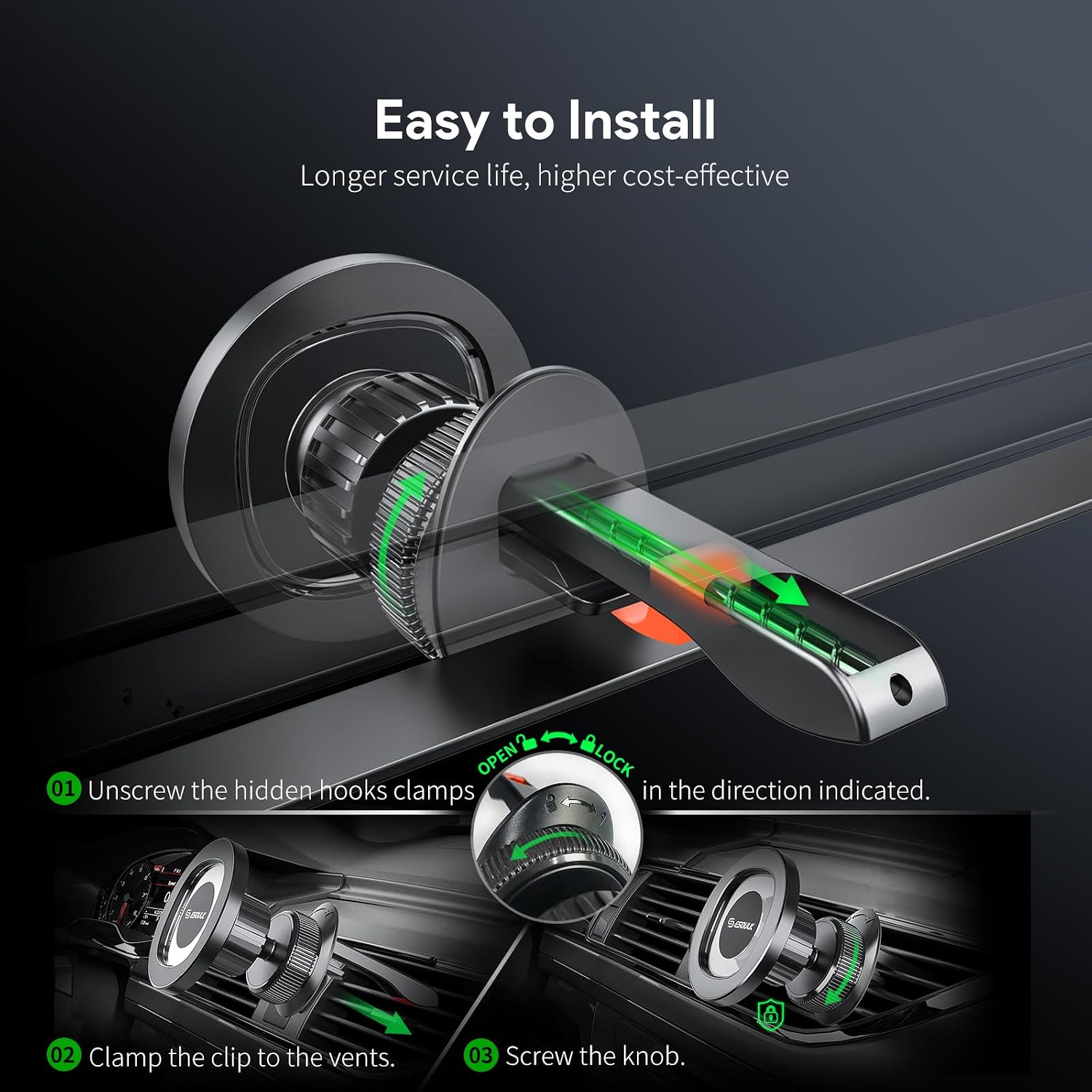 Magnetic Car Phone Mount Air Vent Holder with Metal Ring | Strong Magnetic Hold,Magnetic Phone Case Compatible,Compact Air Vent Mount,One Hand Use,Stable View,No Windshield Block
