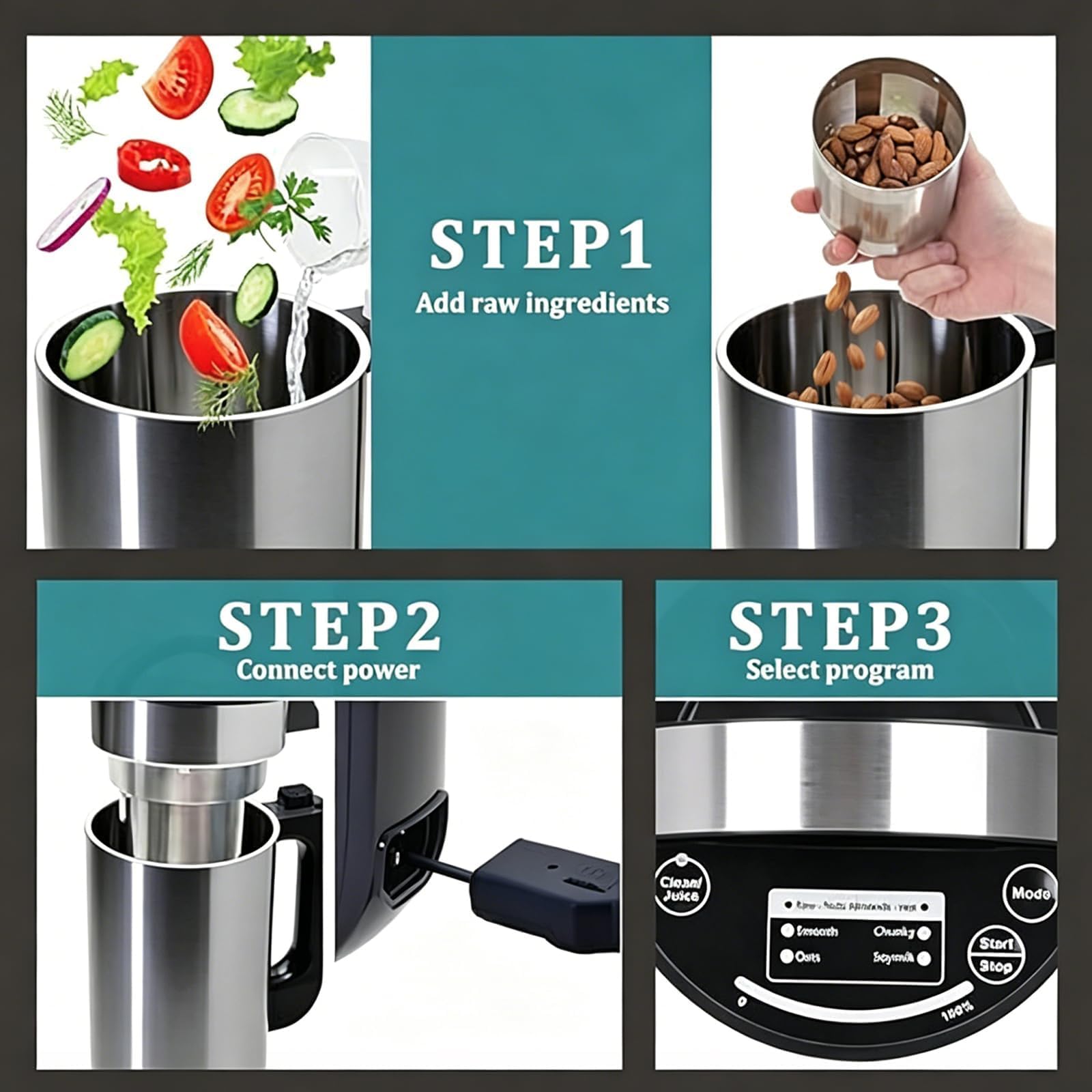 1.5L Noce Milk Maker, macchina del latte vegetale | Macchina automatica per latte di soia con filtro incorporato e autopulente, per avena di soia e mandorle