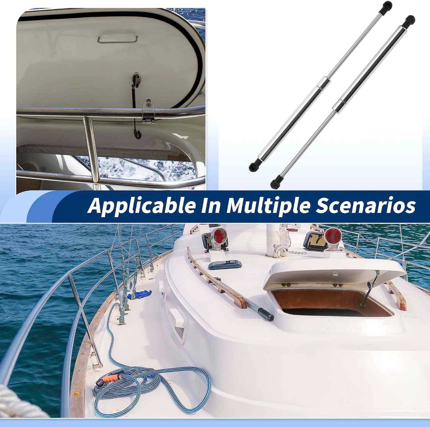 15inch/380mm Stainless Steel 35lb/160N/16kg Stainless Steel Gas Struts, 15" Gas Springs Lift Supports for Boat Marine Hatch Cover, 2 Pcs, Plastic Ends