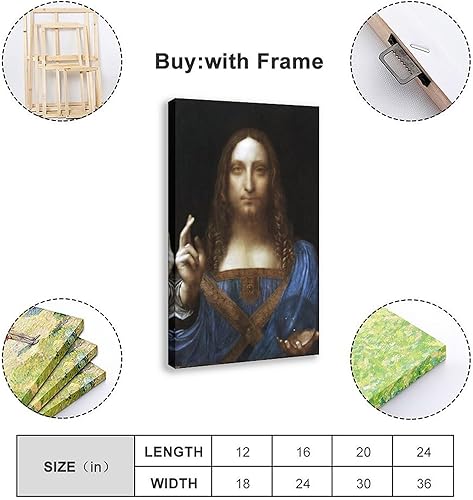 Miniatura 5 de Leonardo Da Vinci Salvator Mundi - Reproducción de pinturas clásicas impresas en lienzo, póster para decoración de oficina y hogar, enmarcado 16 x