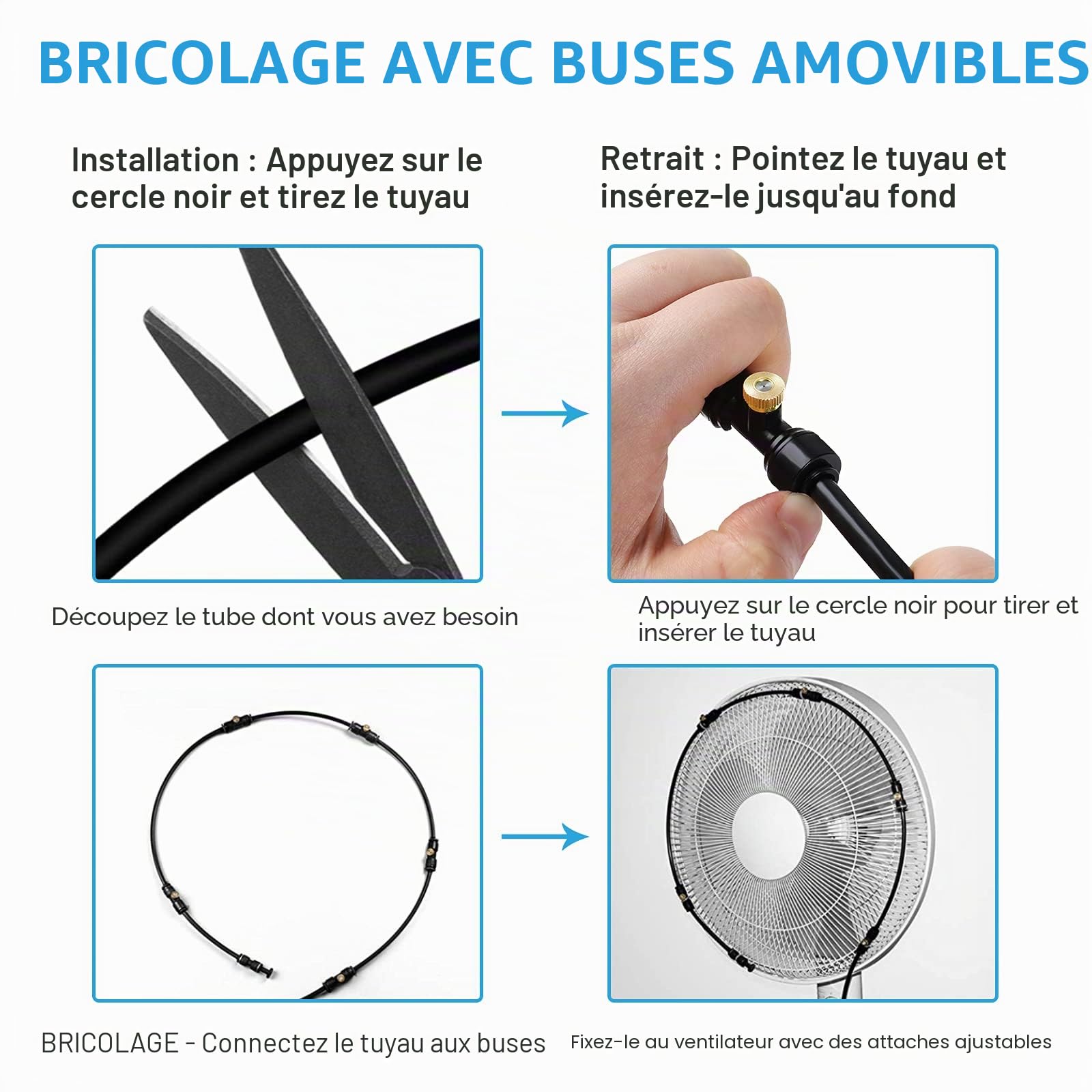 Bonviee Brumisateur pour terrasse extérieure, système de refroidissement brumisateur de 30 m pour terrasse, ligne de brumisation de 30 m + 28 buses de brume + adaptateur en laiton de 1,9 cm, système
