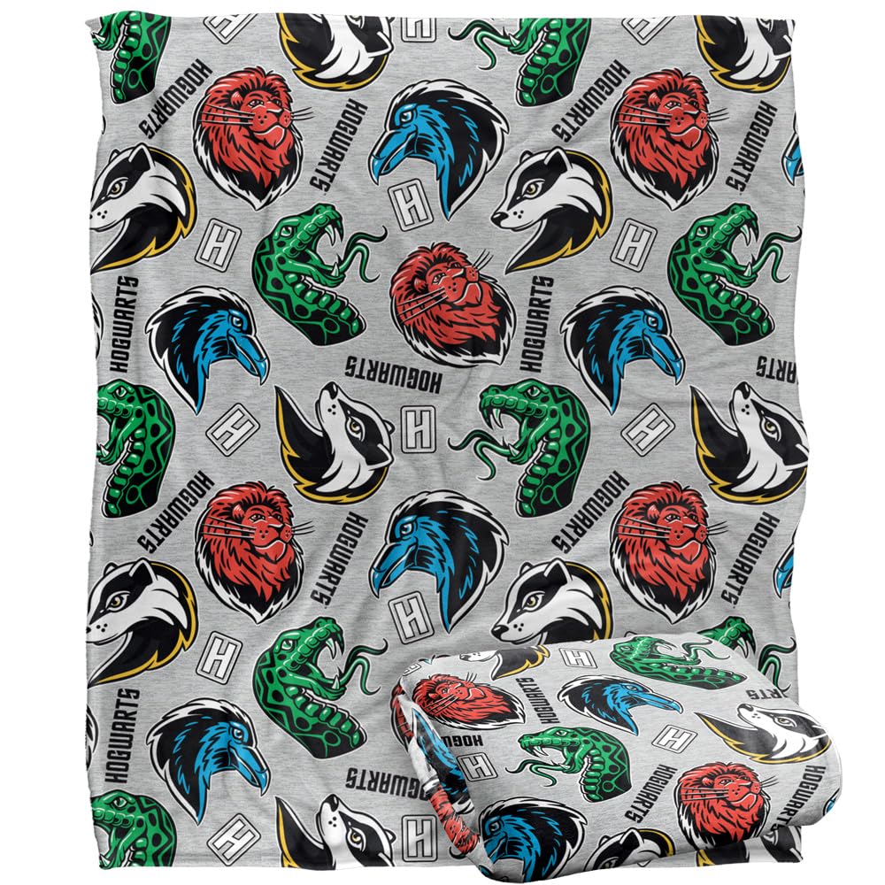 HARRY POTTER Blanket, 152 x 127 cm House Varsity Badges Silky Touch Super Soft Throw Blanket