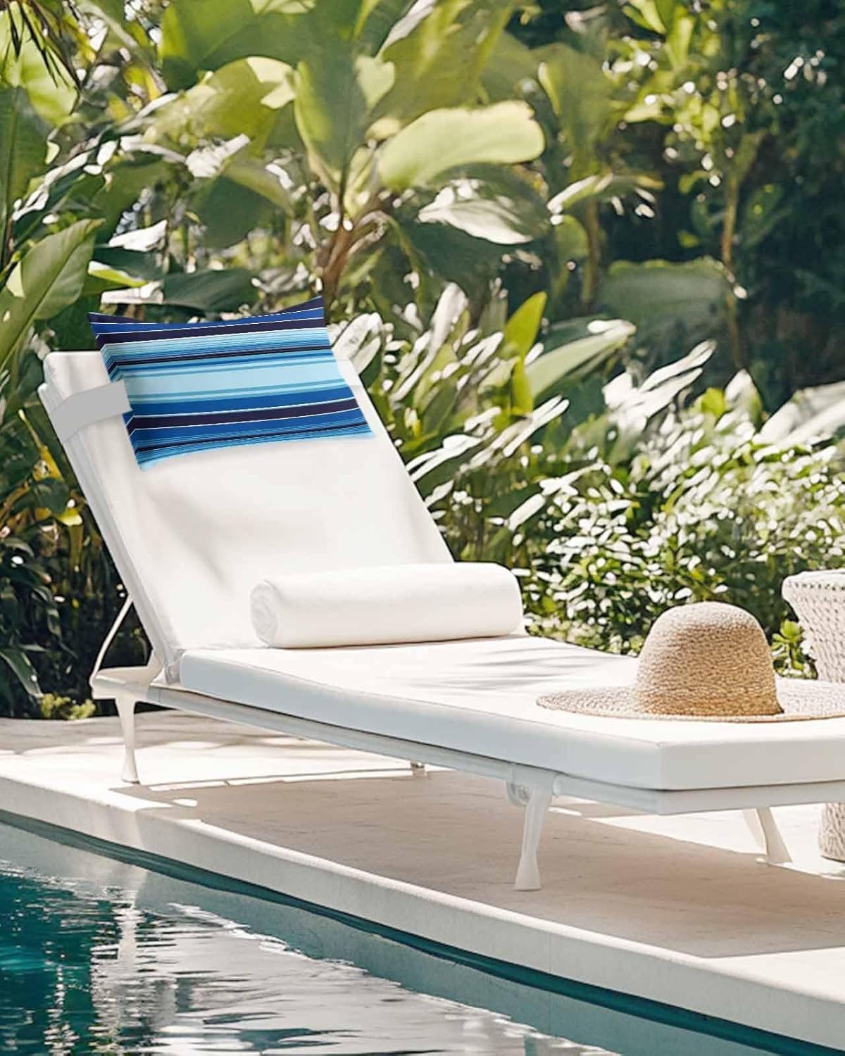 Prime Leader Recliner Head Pillow Lounge Chair Pillows with Insert Colorful Mexico Style Stripes Light Blue Lumbar Pillow with Adjustable Strap Outdoor Waterproof Patio Pillows for Beach Pool, 1 PCS