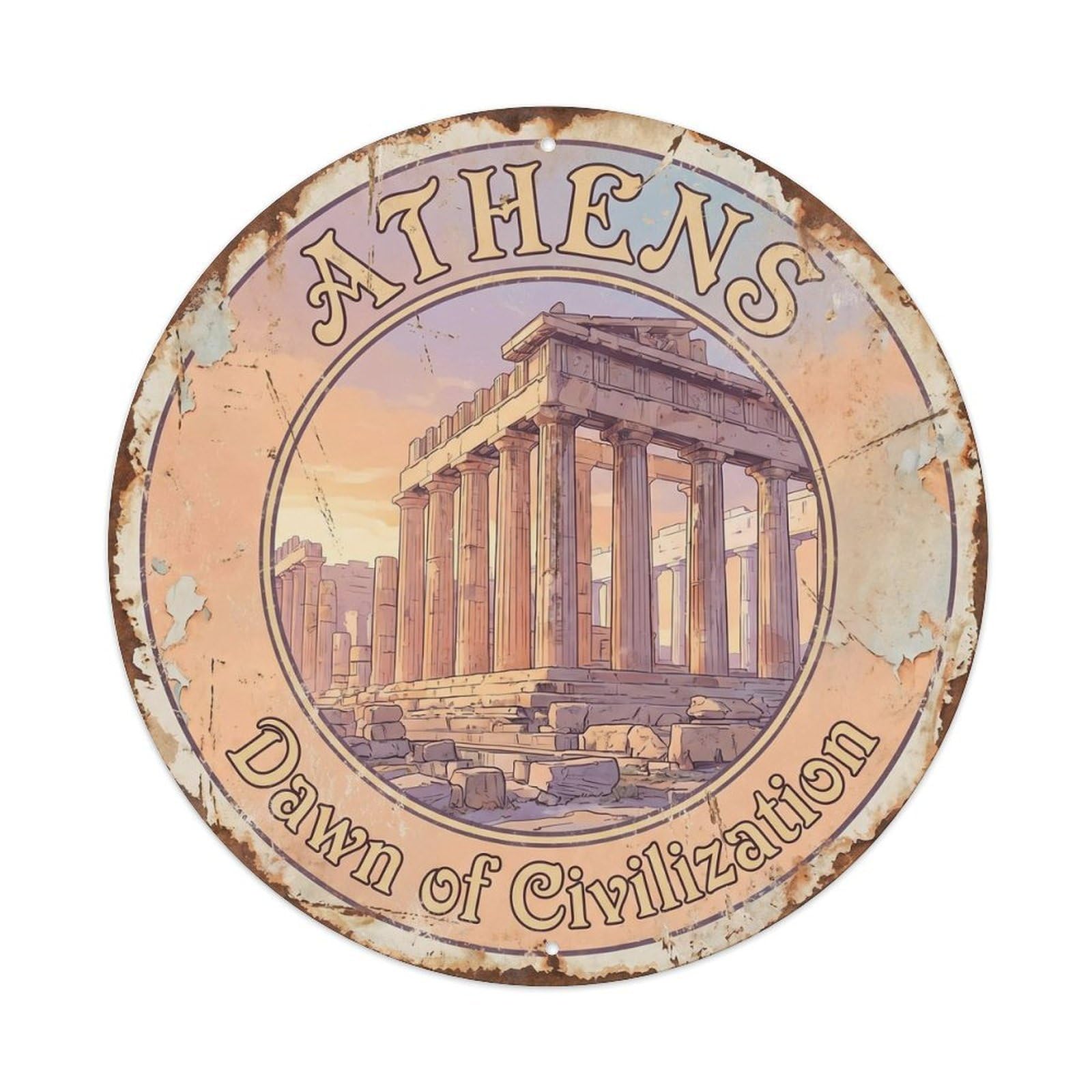 Fqnyr Style Vintage Travel Acropolis Sunrise Athens Metal Tin Sign