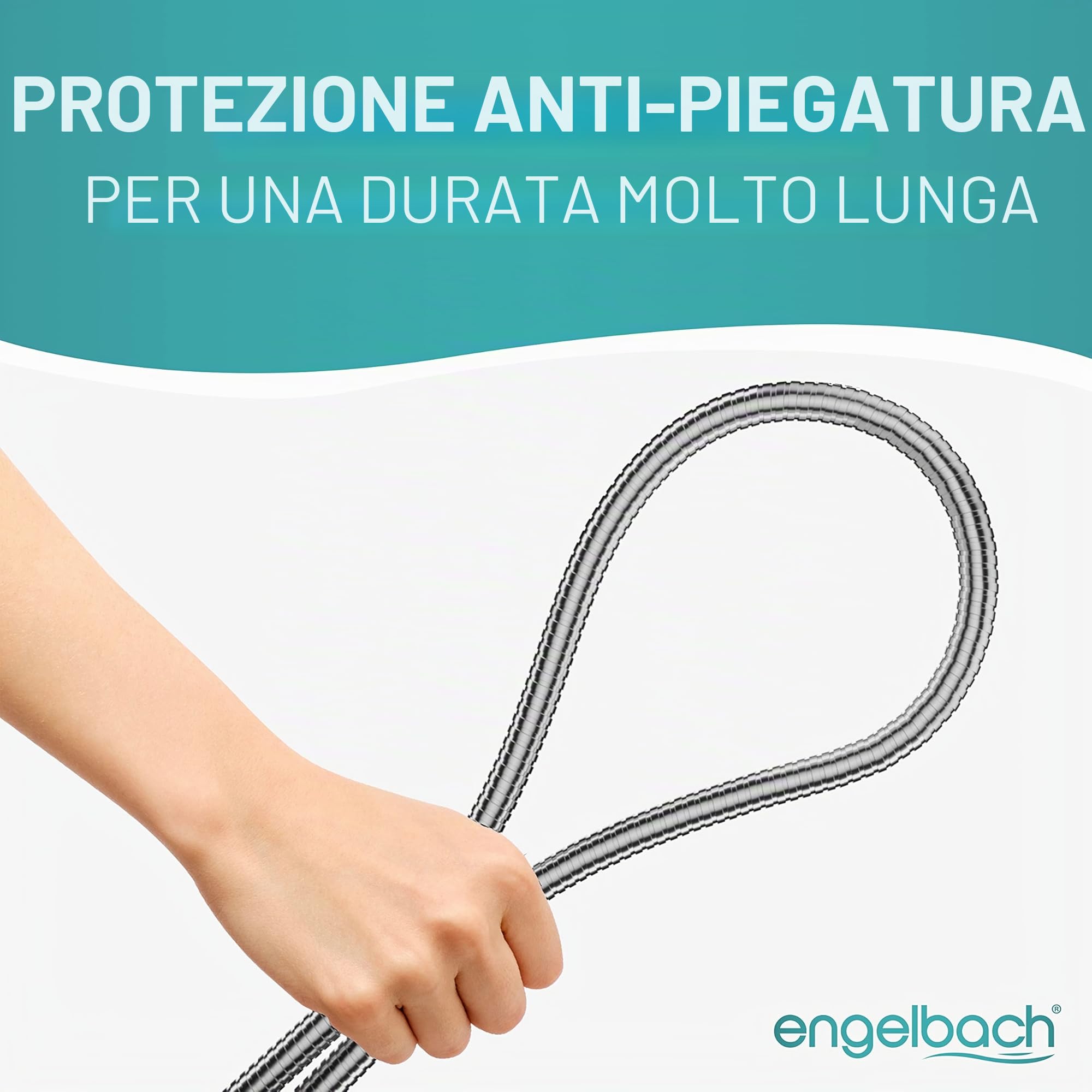 Engelbach® Tubo doccia flessibile 1,5m in acciaio inox - Con attacco standard - Flessibile e testato per l'acqua potabile - Made in Germany