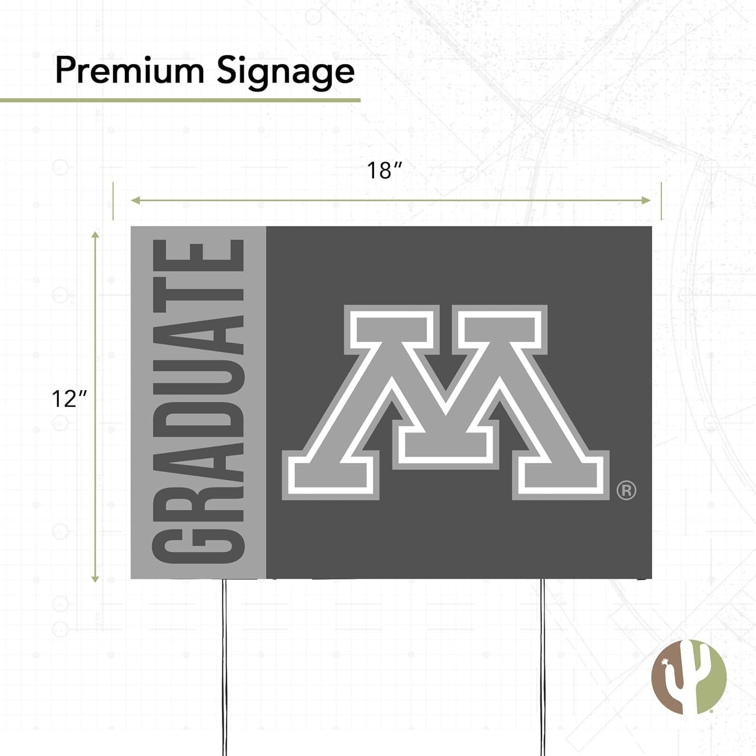 Desert Cactus University of Minnesota New Student Sign House 12 Inches x 18 Inches With Stakes (Grad Sign 3)