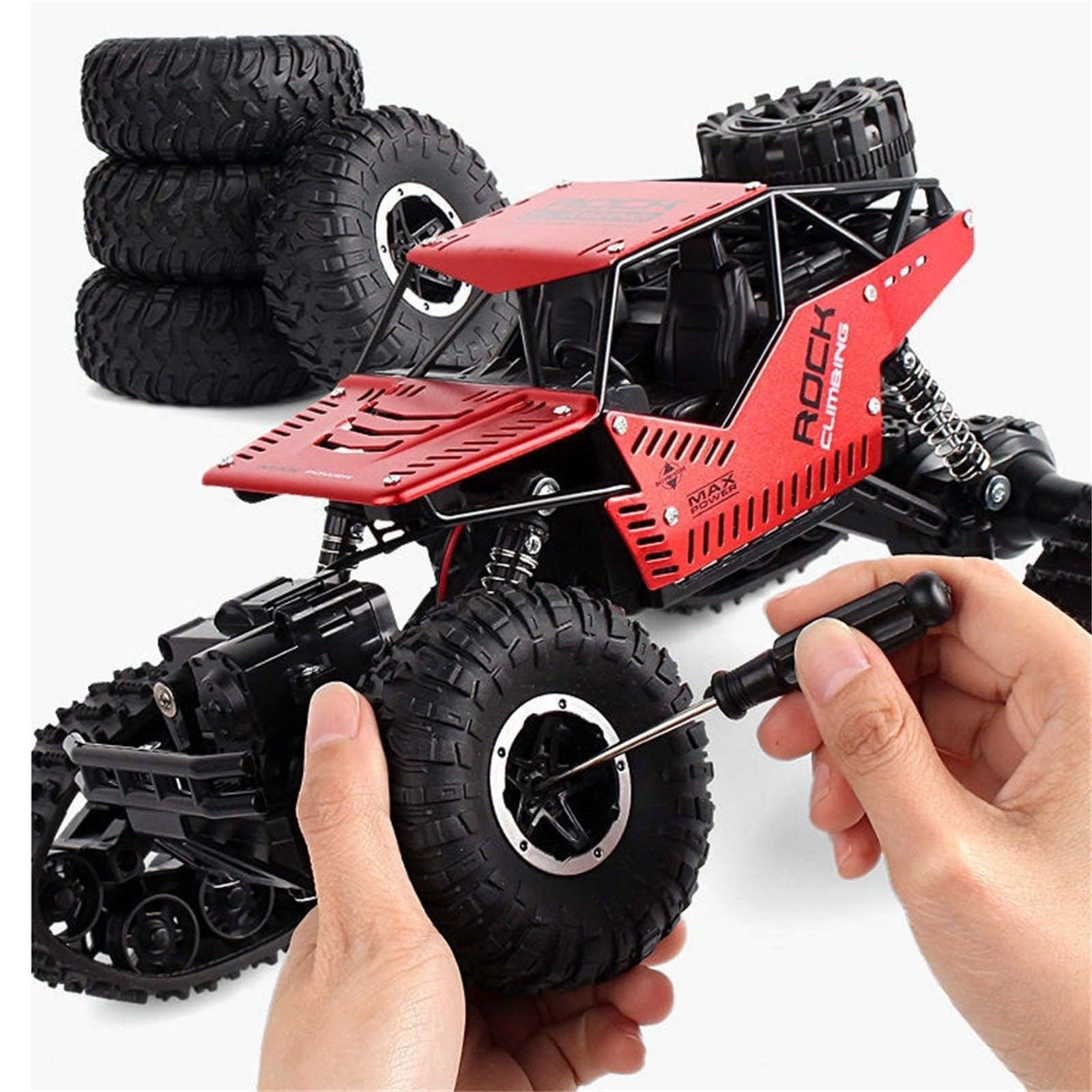 Aleación Escalada Tracción 4 Ruedas Coche teledirigido Off-Road Pista Neumático Moto de Nieve Coche Infantil (Rojo, Talla Única)