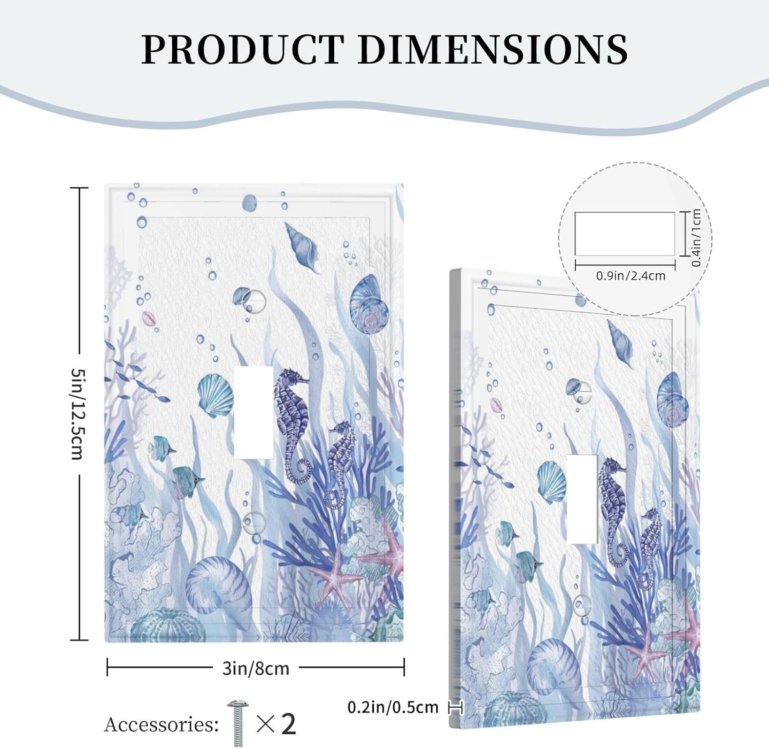 Ocean Nautical Coastal Light Switch Cover 1 Gang Single Toggle Coral Seahorse Beach Blue Wall Plate Decorative Country Electrical Faceplate Switchplate Faceplate for Bathroom Bedroom