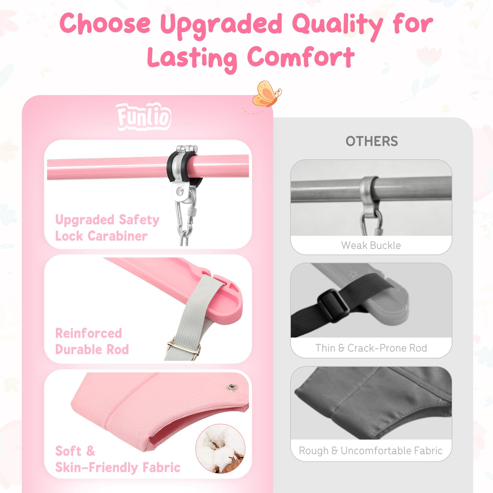 FUNLIO Baby-Hüpfsitz mit Ständer für 6–24 Monate, verstellbare Kette, Rosa Schmetterling