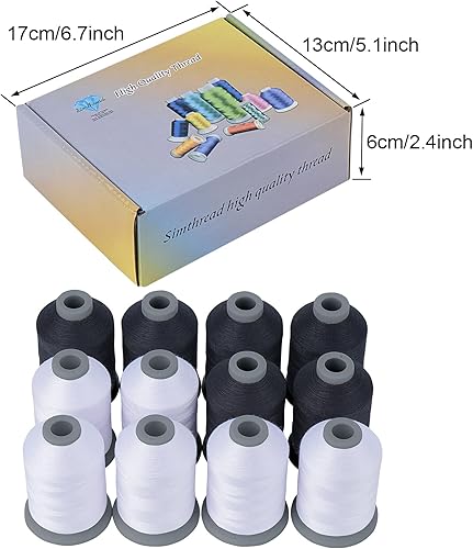 Miniatura 7 de Simthread Hilo de coser para todos los propósitos, 12 carretes 765Y (2,296.6 ft) de cada tamaño 40D2 hilo de poliéster para costura, acolchado y