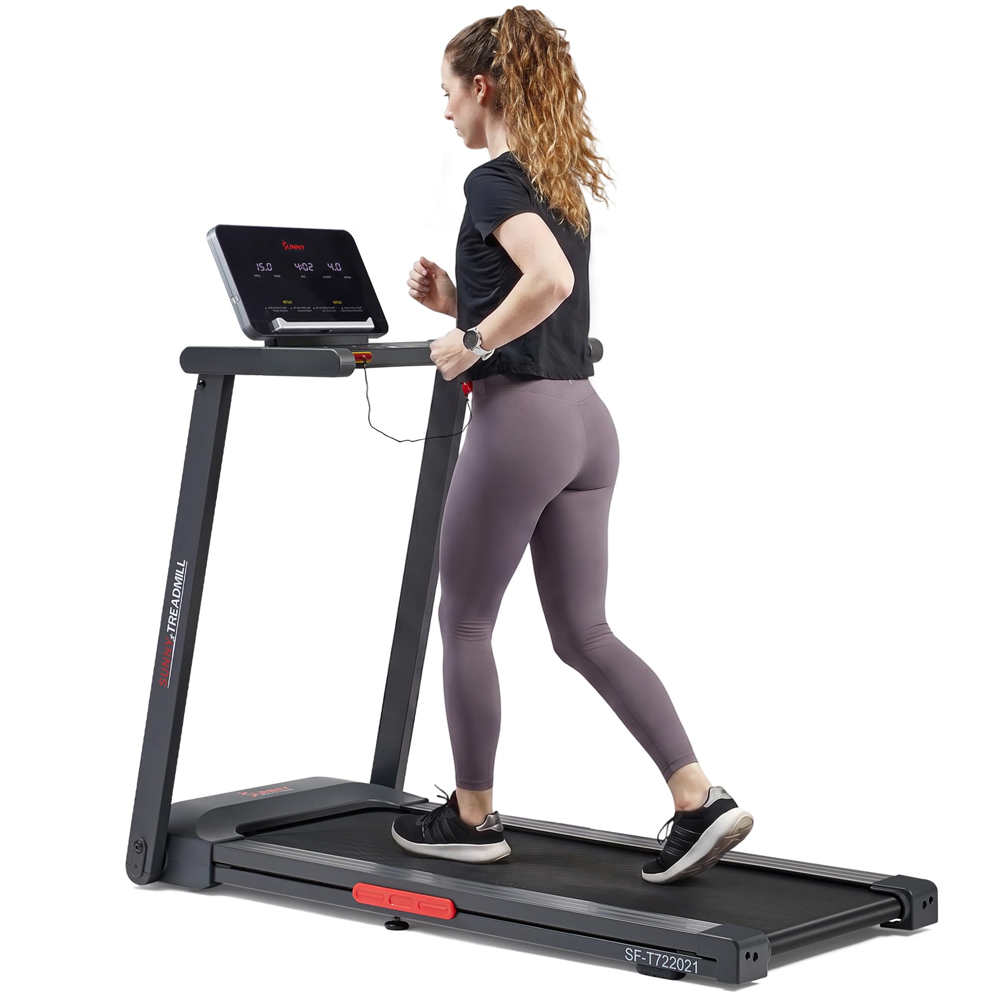 Sunny Health & Fitness Folding Treadmill for Home, Portable Walking Treadmills for Office, Slim Quiet Running Machine with LED Display & Free SunnyFit App Bluetooth Connection