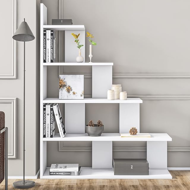 Decorotika Echo 120 cm Tall Modern Ladder Style 5-Tier Accent Bookcase, Bookcase, Display Shelf for Living Room,Storage Rack, Home Office, Bedroom and Study Room - White