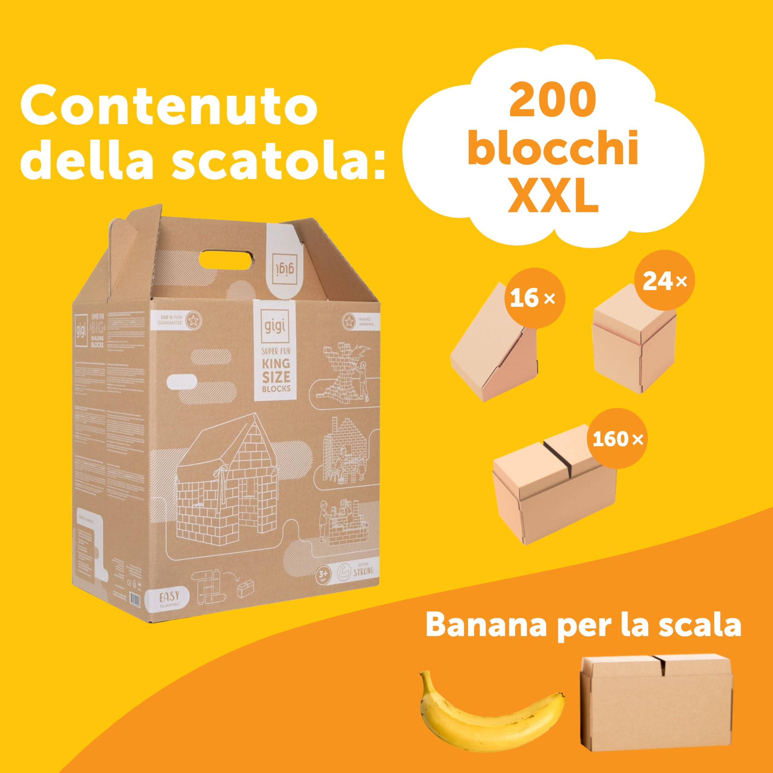 GIGI Bloks 200 Mattoncini Costruzioni Grandi per Bambini XXL Impilabili & Incastro | Cartone Blocchi Costruzioni per Bambini Robusti e Facili da Montare | Grandi Giochi Montessori Creativi & Educativi