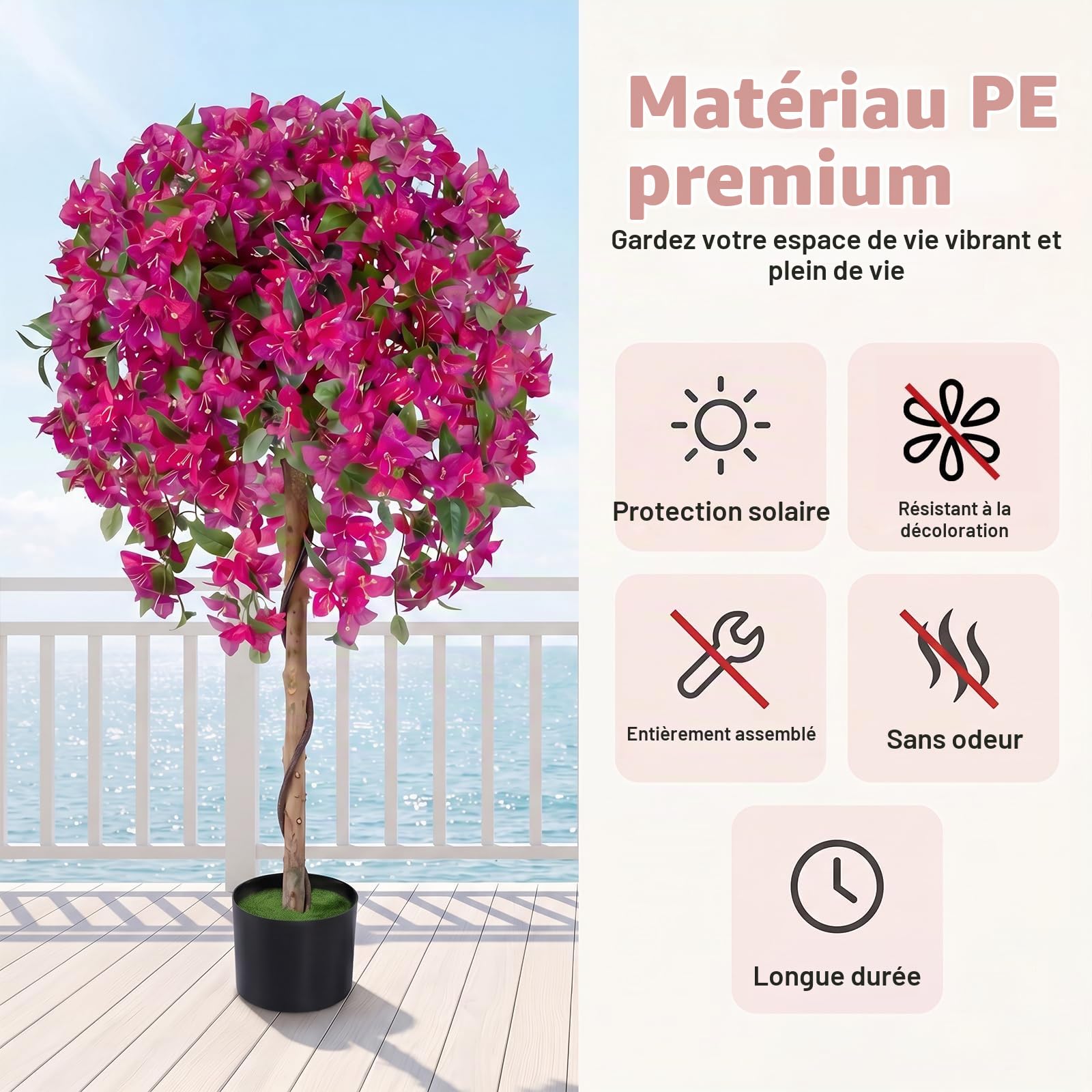 LIFEZEAL Lot de 2 Arbres Artificiels Bougainvilliers 130CM
