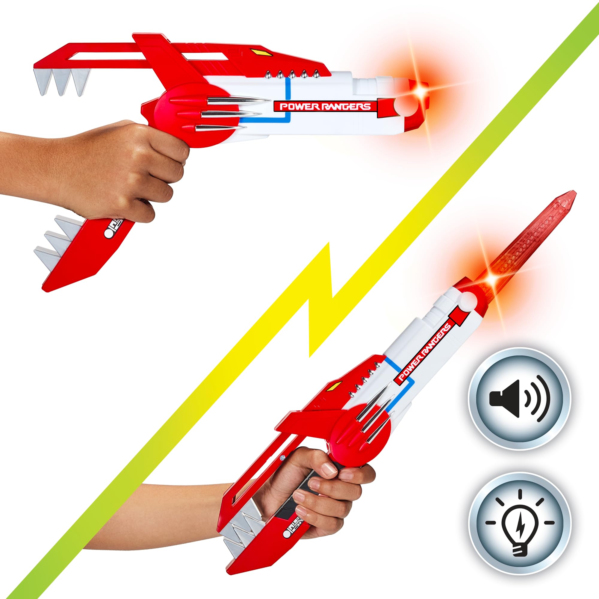 Power Rangers - Broń kostiumowa 2 w 1, elektroniczny blaster, funkcje dźwięku i światła, dla dzieci od 4 lat, PWG11