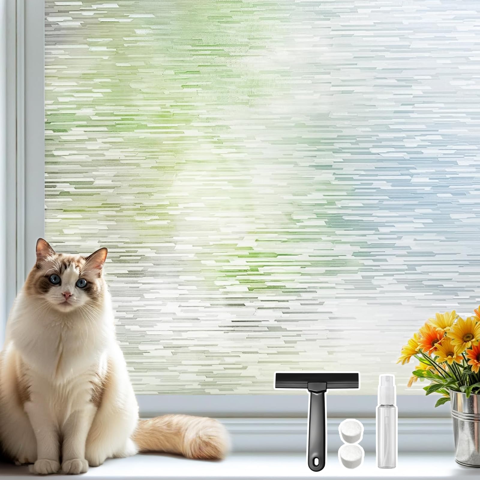 Qualsen Window Film Privacy, Window Films Privacy Film for Glass Windows, Non Adhesive Static Cling Anti UV Windows Cover for Office, Home, Kitchen, 60 x 200 cm, Textured Frosted