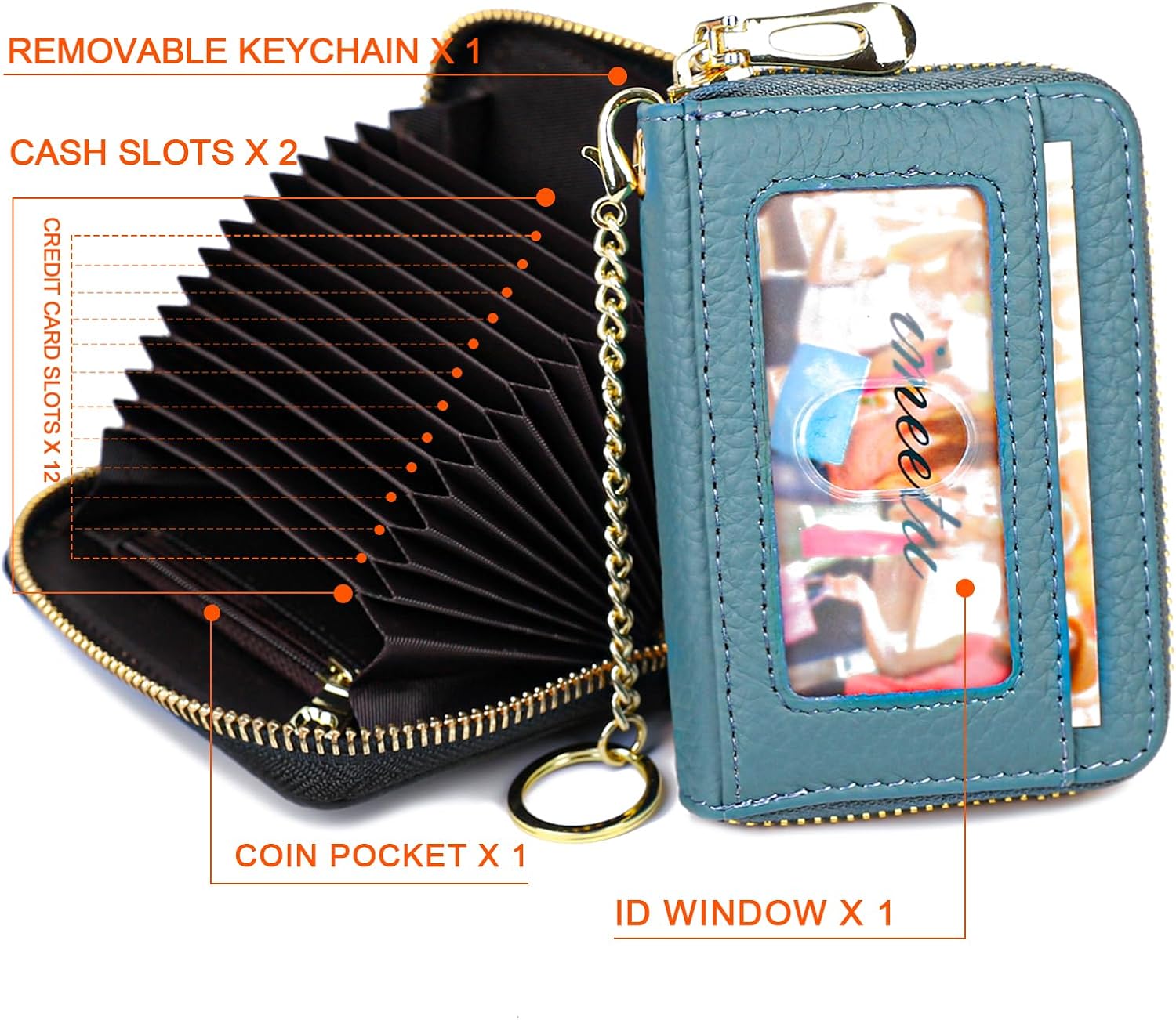 imeetu RFID Credit Card Holder, Small Leather Zipper Card Case Wallet for Women