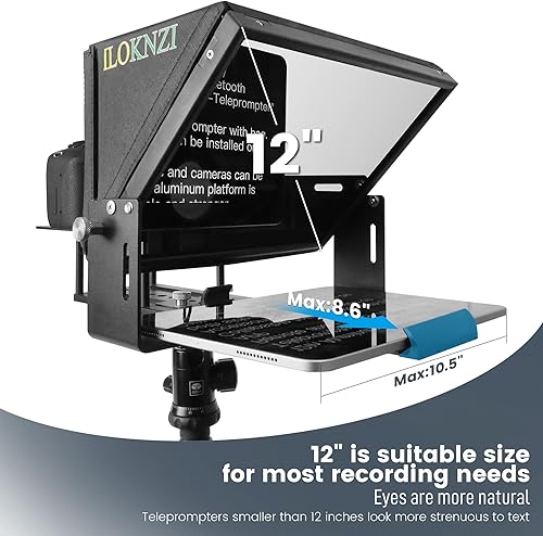 Miniatura 5 de Teleprompter de aluminio de 12.1 pulgadas para cámara, con control remoto Bluetooth, aplicación gratuita y funda de transporte, compatible con