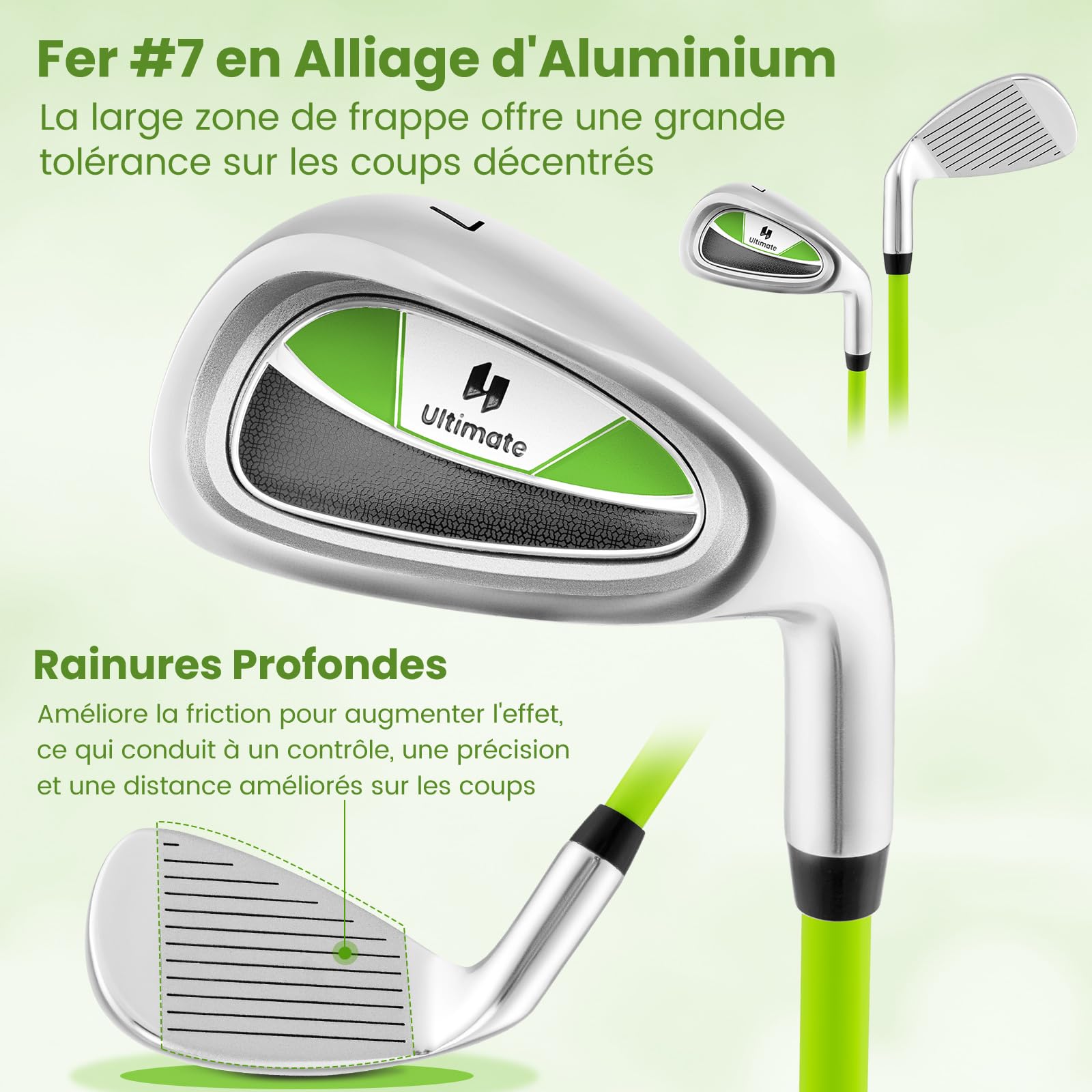 GYMAX Club de Golf pour Enfants, Fer Junior #7, Longueur 79cm pour Garçons et Filles 8-10 Ans, Grand Sweet Spot, Manche en Fibre de Verre, Couvre-Club, pour Entraînement des Débutants Droitier