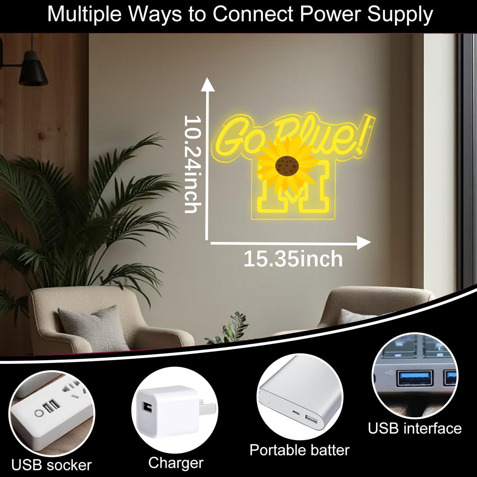 Go Blue Neon Sign Vibrant LED Wall Art per i fan dell'università per il giorno del gioco, la grotta dell'uomo, decorazione per dormitorio e bar, regalo per studenti e studenti