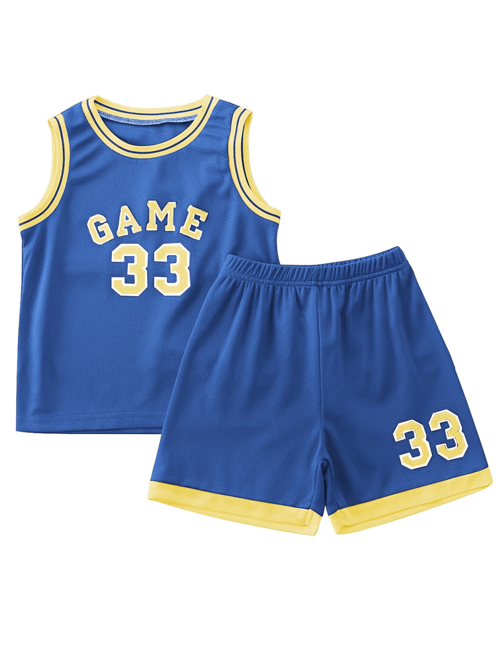 2 or 6 Piece Kids Boys Basketball Jersey Set Youth Letters Printed Lightweight Basketball Tank Top and Track Shorts
