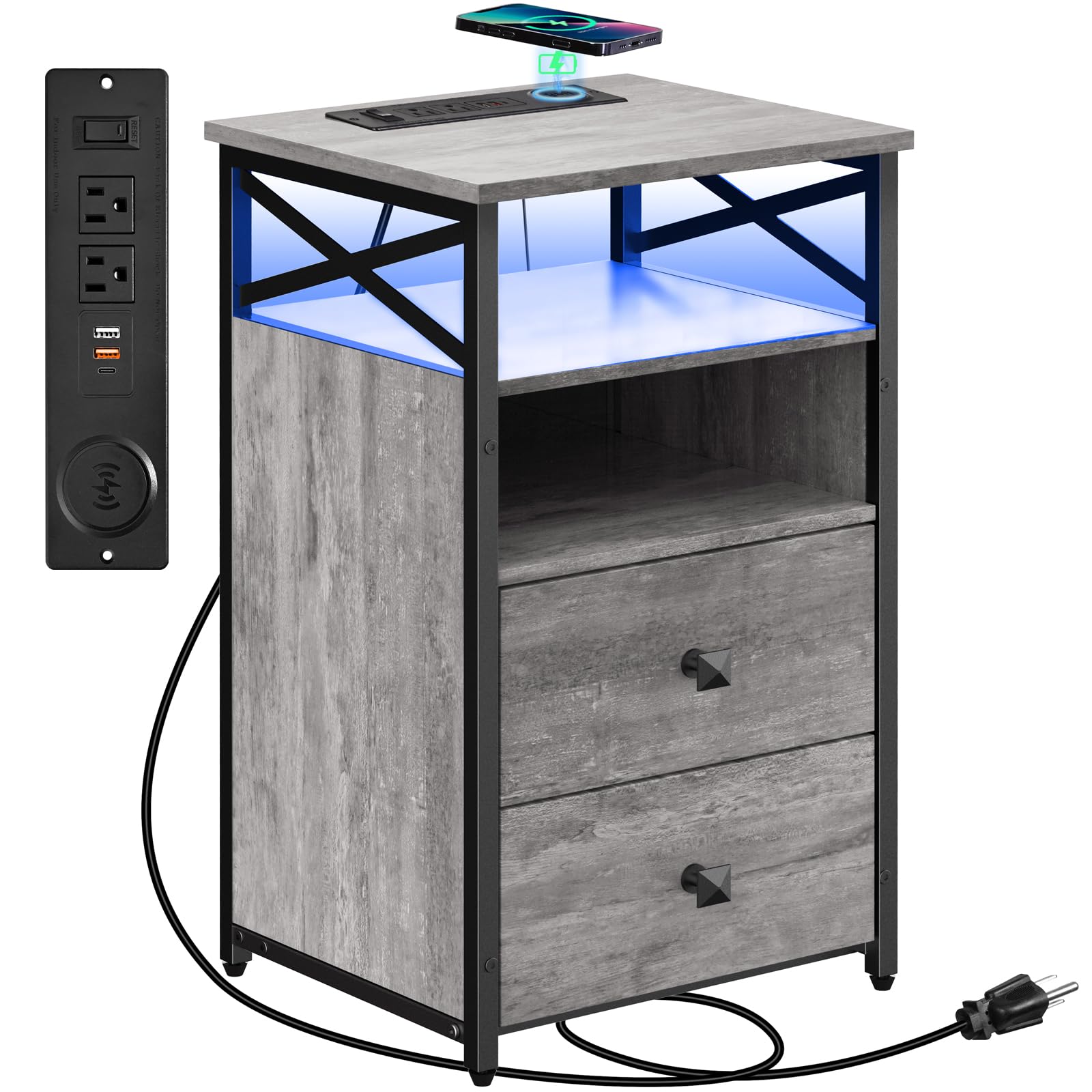 Livofloral LED End Table with Wireless Charging Station