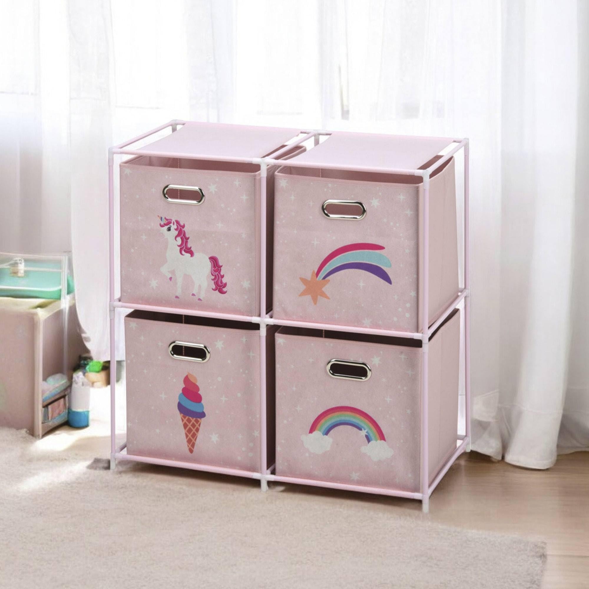 Well Home - Cassettiera per bambini a 4 scomparti, con telaio in metallo e colore rosa
