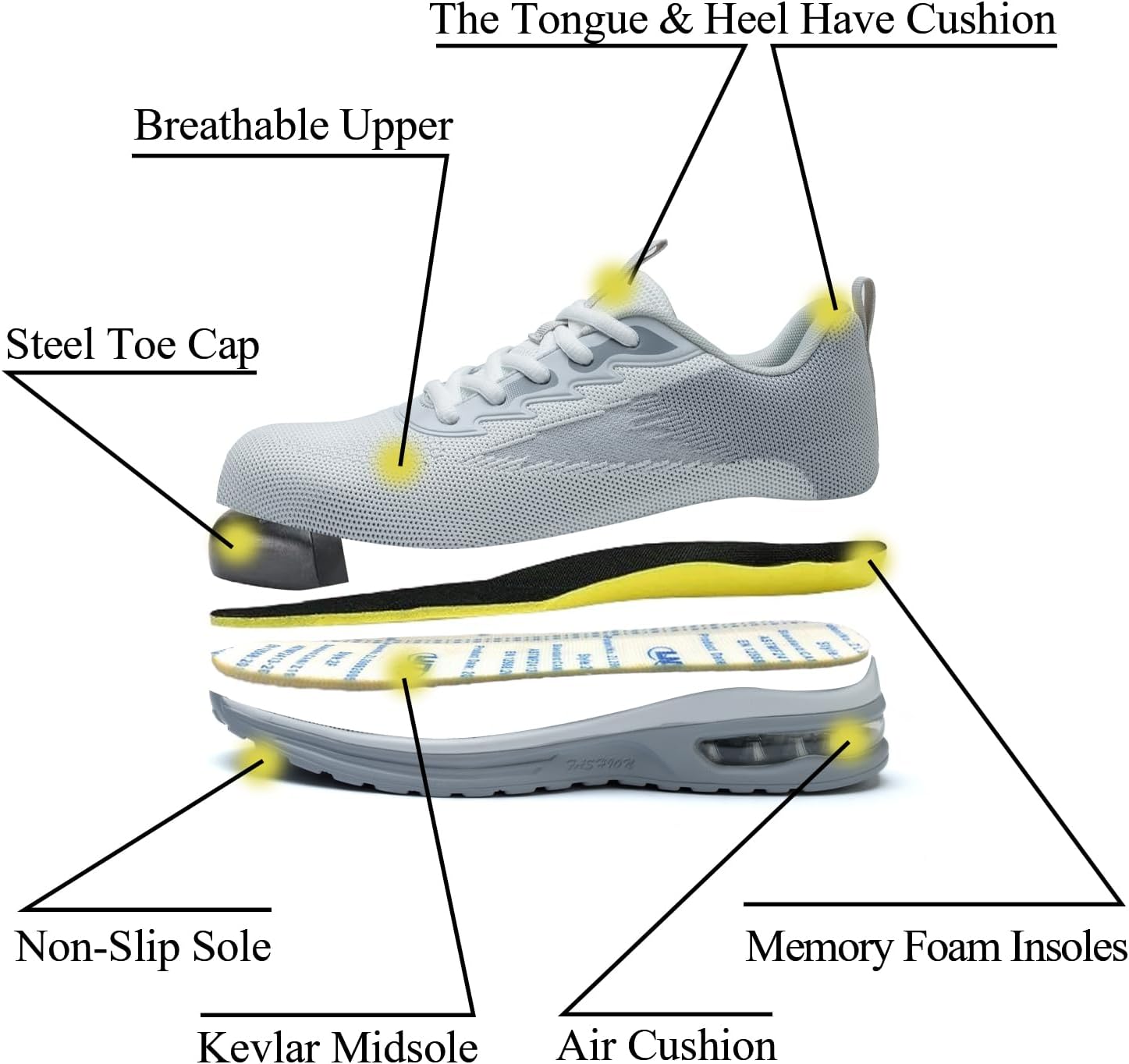 Steel Toe Shoes for Women Lightweight Breathable Safety Work Sneakers Non Slip Puncture Proof Utility Slip On Footwear for Industrial Construction - Image 6