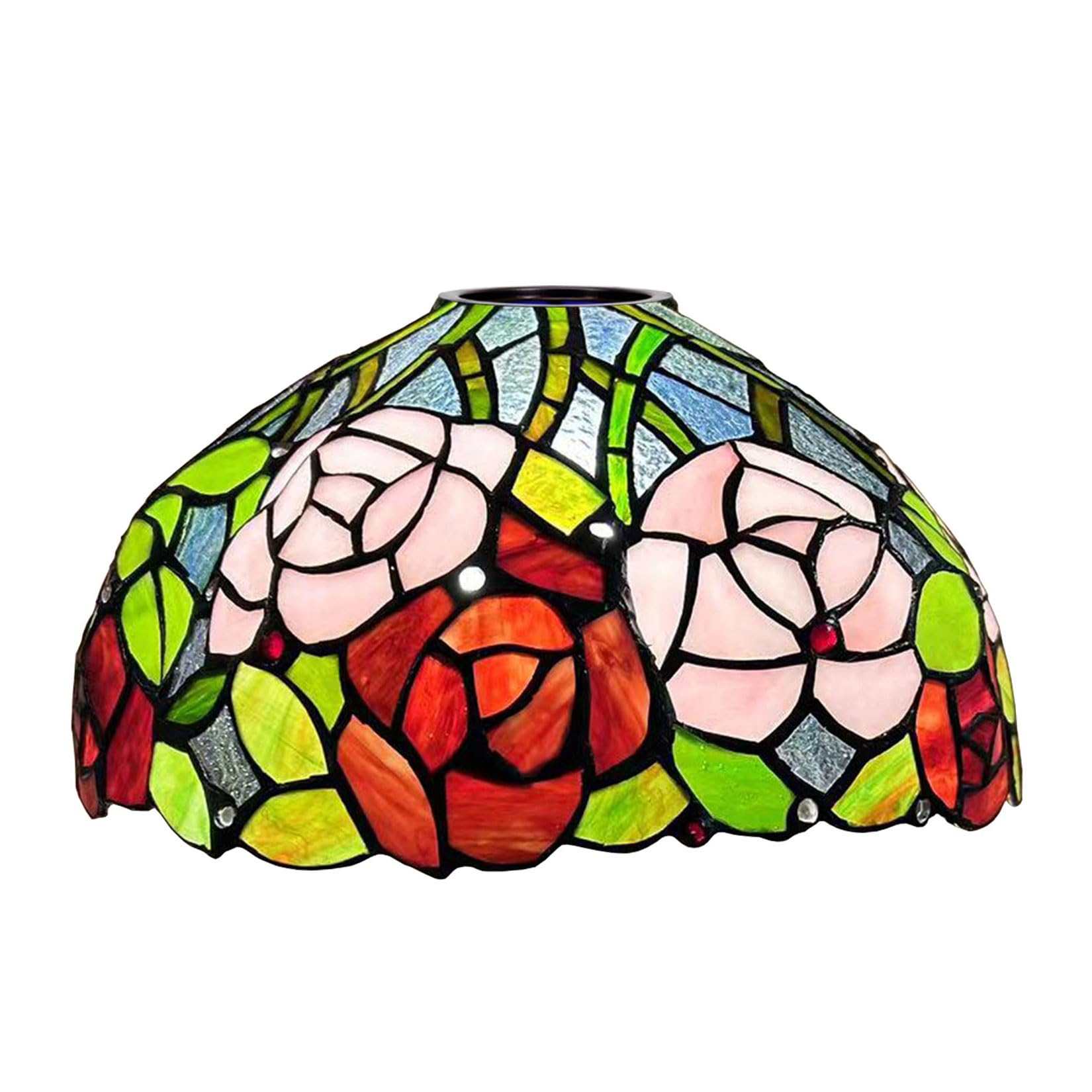 SaryEdge 12X7 Inch Stained Glass Lamp Shade Replacement Only Tiffany Style Lampshades Antique Light Cover Suitable For Use With Arched Floor Lamp Torchiere Lamp Table Lamp Pendant Ligh，Rose