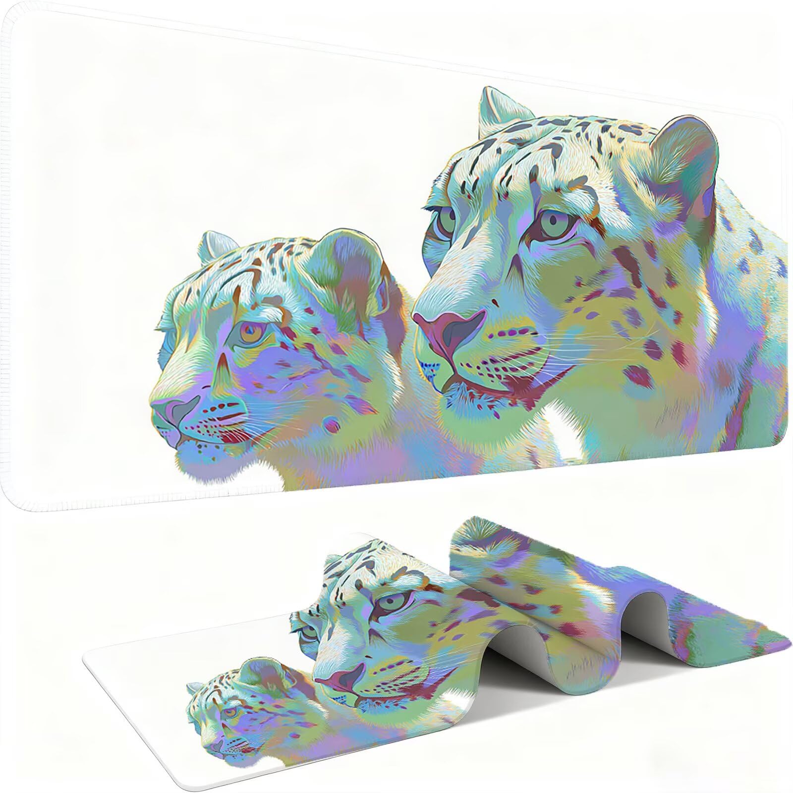 Leopard/Animal XXL podkładka pod mysz 1200 x 600 mm duża podkładka pod mysz szyte krawędzie wodoodporna antypoślizgowa duże rozszerzone akcesoria na biurko do PC, przenośna poprawia dokładność i