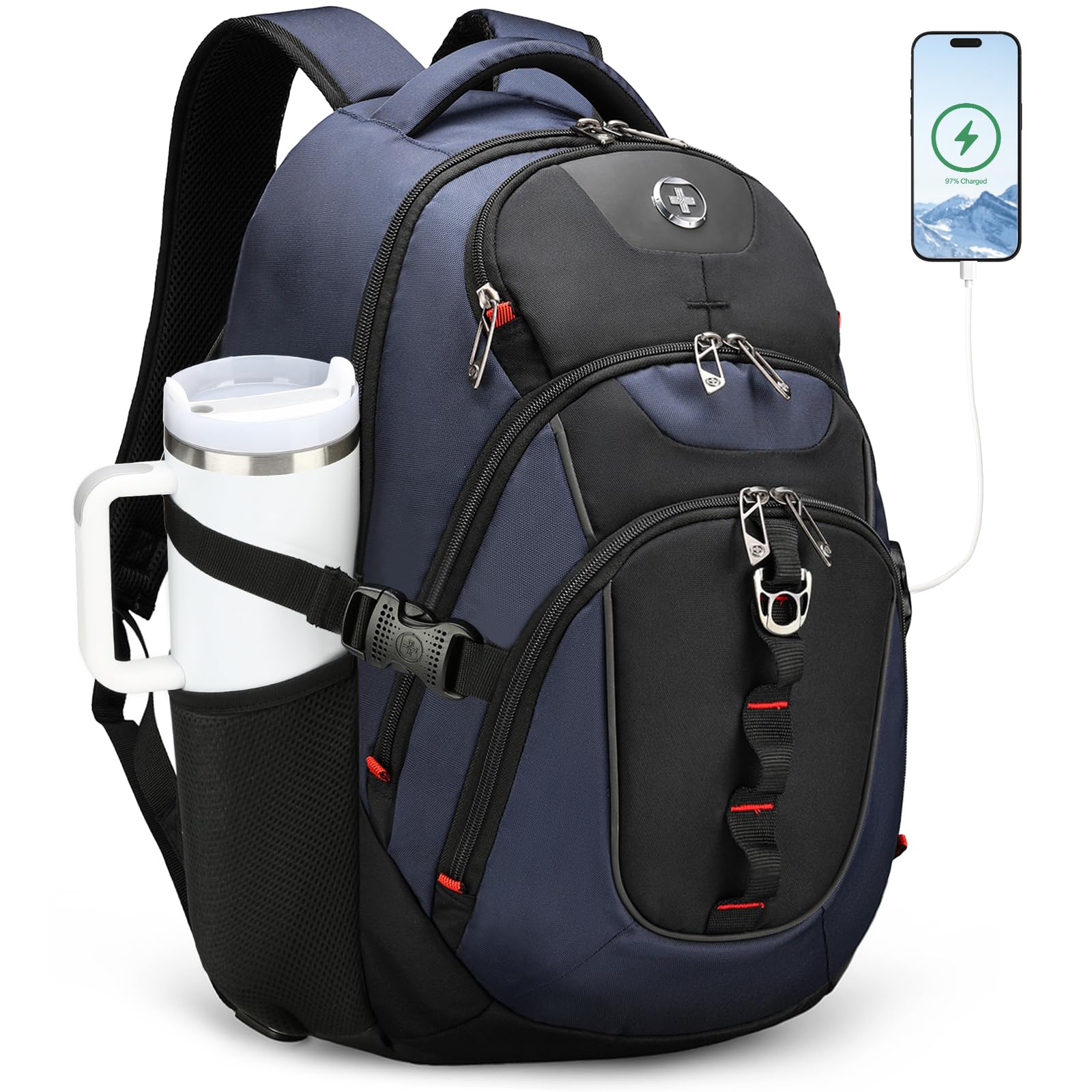 Design Travel Laptop Backpack for Men with USB SD803-12 | Laptop Backpack,31L College School Bag with RFID Protection Pocket Fits 15.6-Inch Computer, Blue/Black