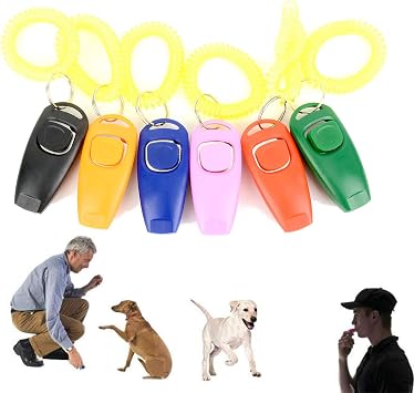 Zunea 2 in 1 Dog Clickers and Whistle for Training with Wrist Strap and Key Ring Portable Outdoor Training Tools for Pet Dog Cat Puppy Kitten 2Pack